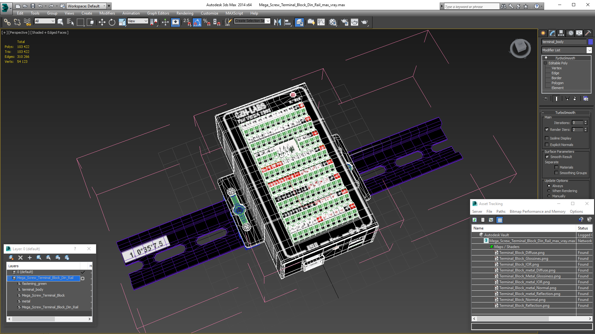 Mega Screw Terminal Block Din Rail 3D model