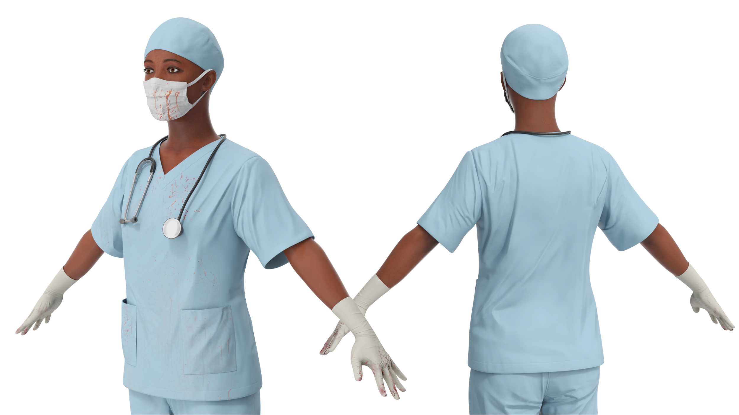 3D Female Nurse with Stethoscope and Surgical Mask Rigged for Maya model