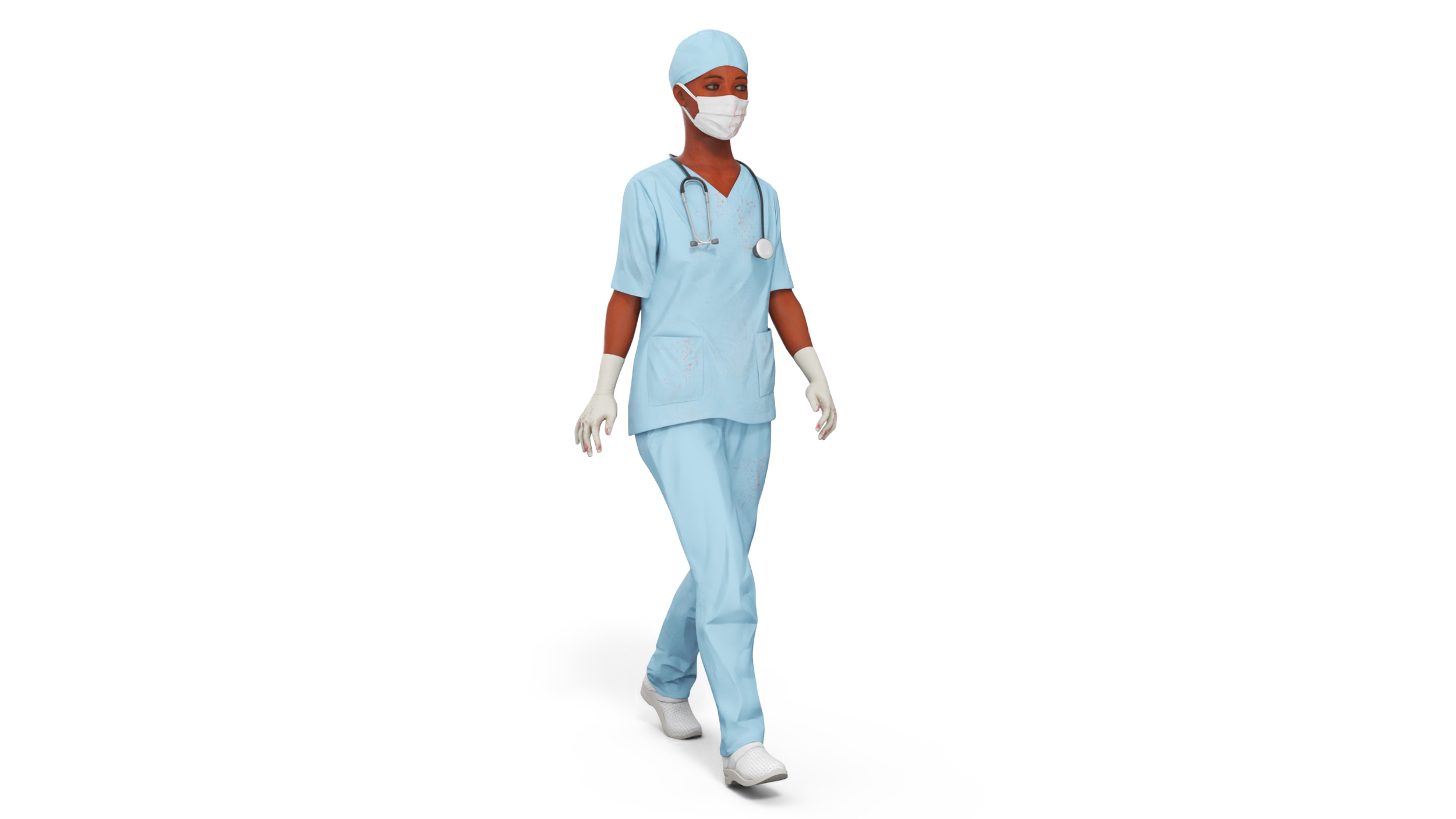 3D Female Nurse with Stethoscope and Surgical Mask Rigged for Maya model