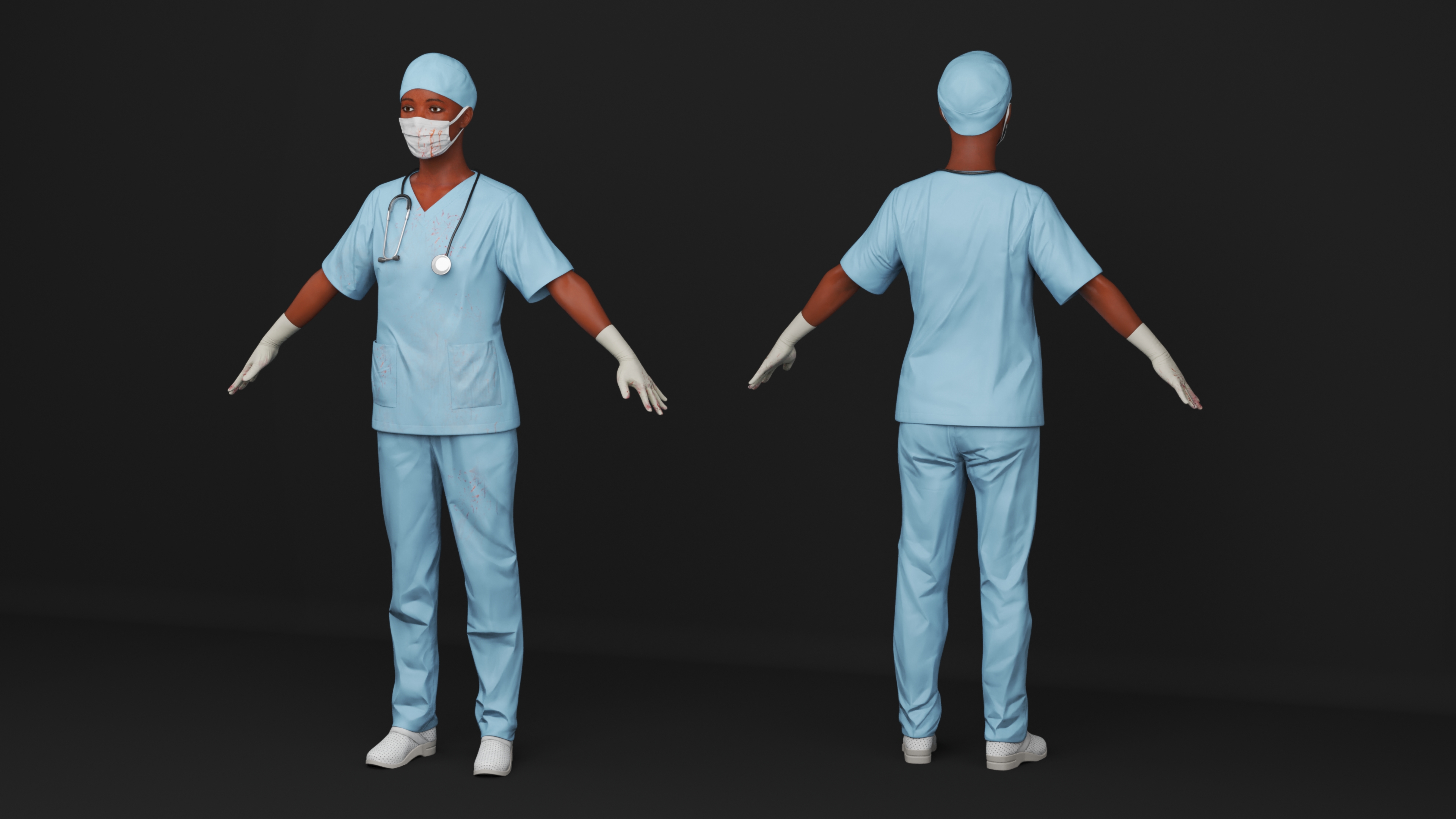 3D Female Nurse with Stethoscope and Surgical Mask Rigged for Maya model