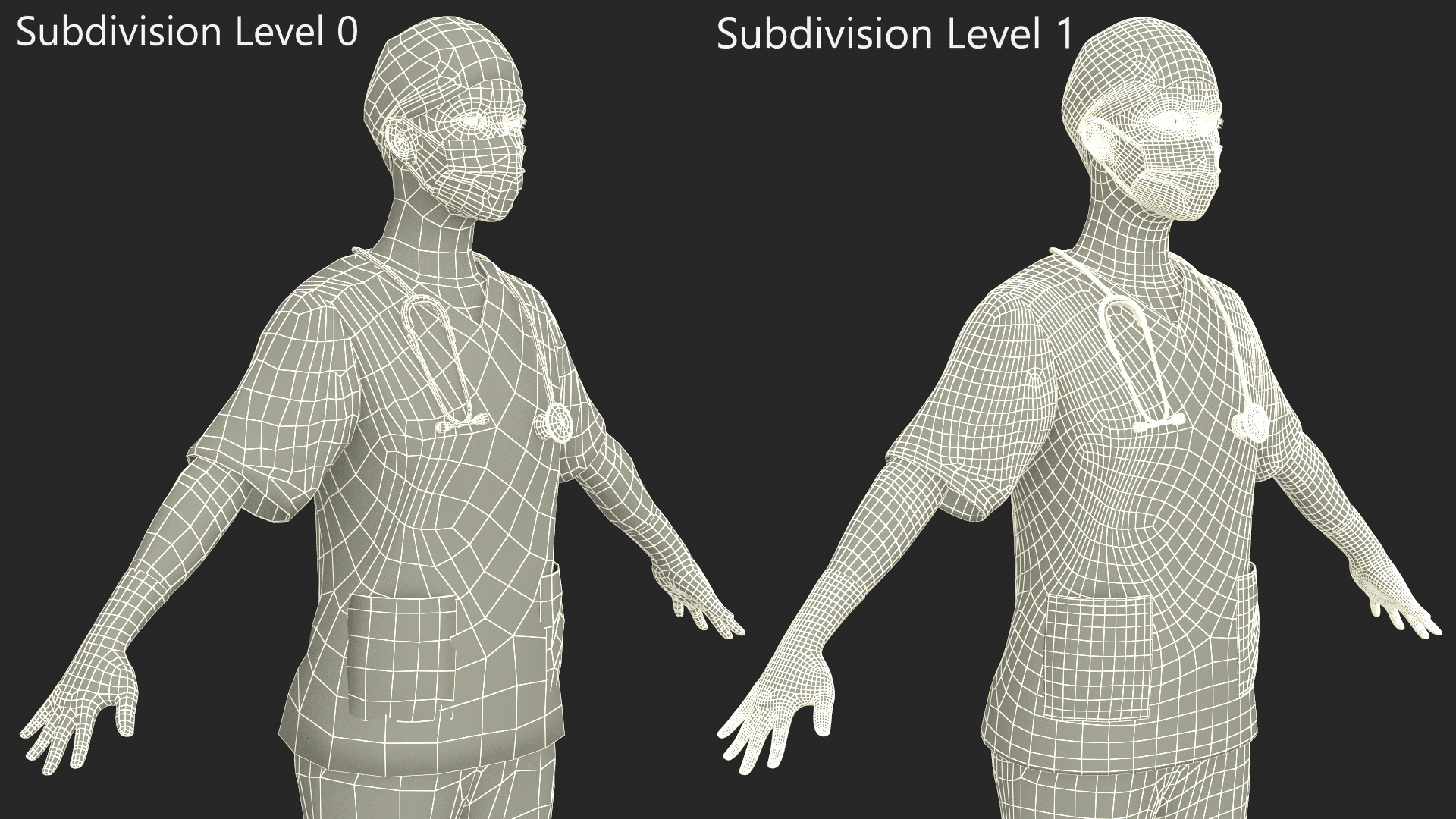3D Female Nurse with Stethoscope and Surgical Mask Rigged for Maya model