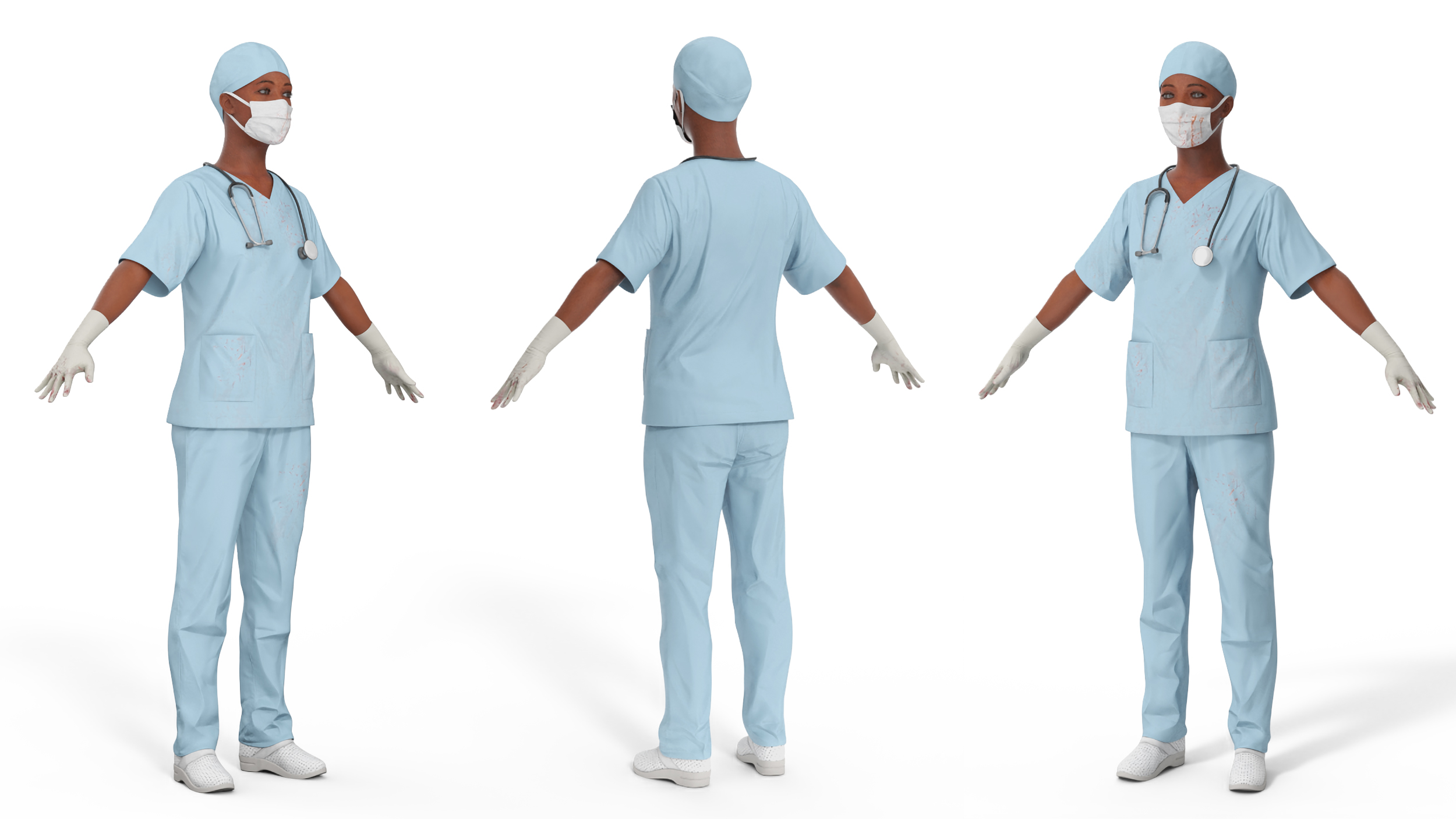 3D Female Nurse with Stethoscope and Surgical Mask Rigged for Maya model
