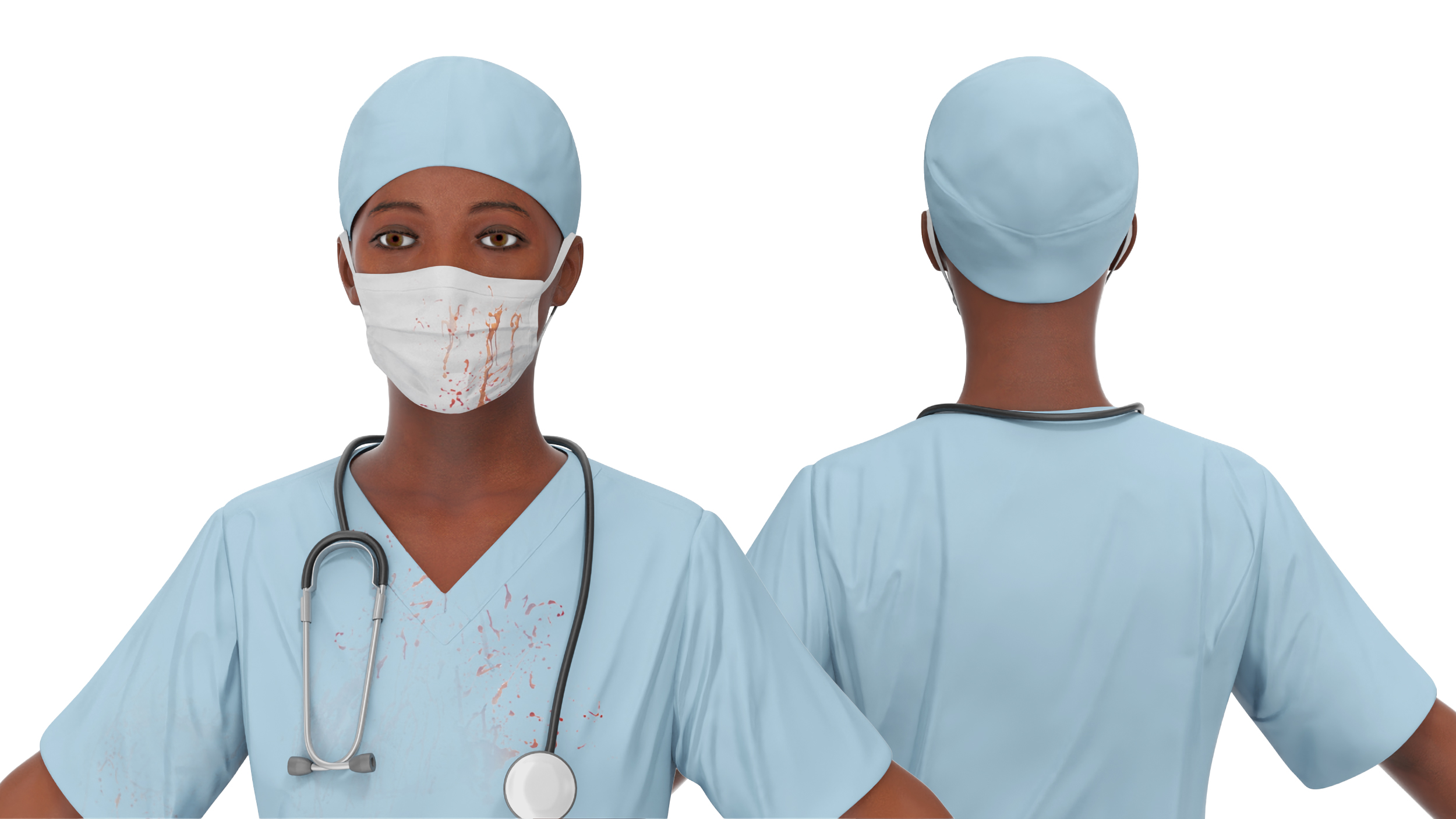 3D Female Nurse with Stethoscope and Surgical Mask Rigged for Maya model