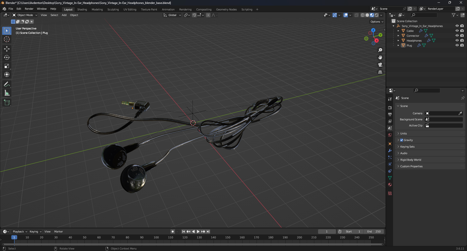 3D model Sony Vintage In-Ear Headphones
