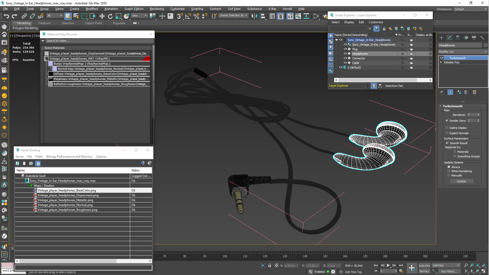 3D model Sony Vintage In-Ear Headphones