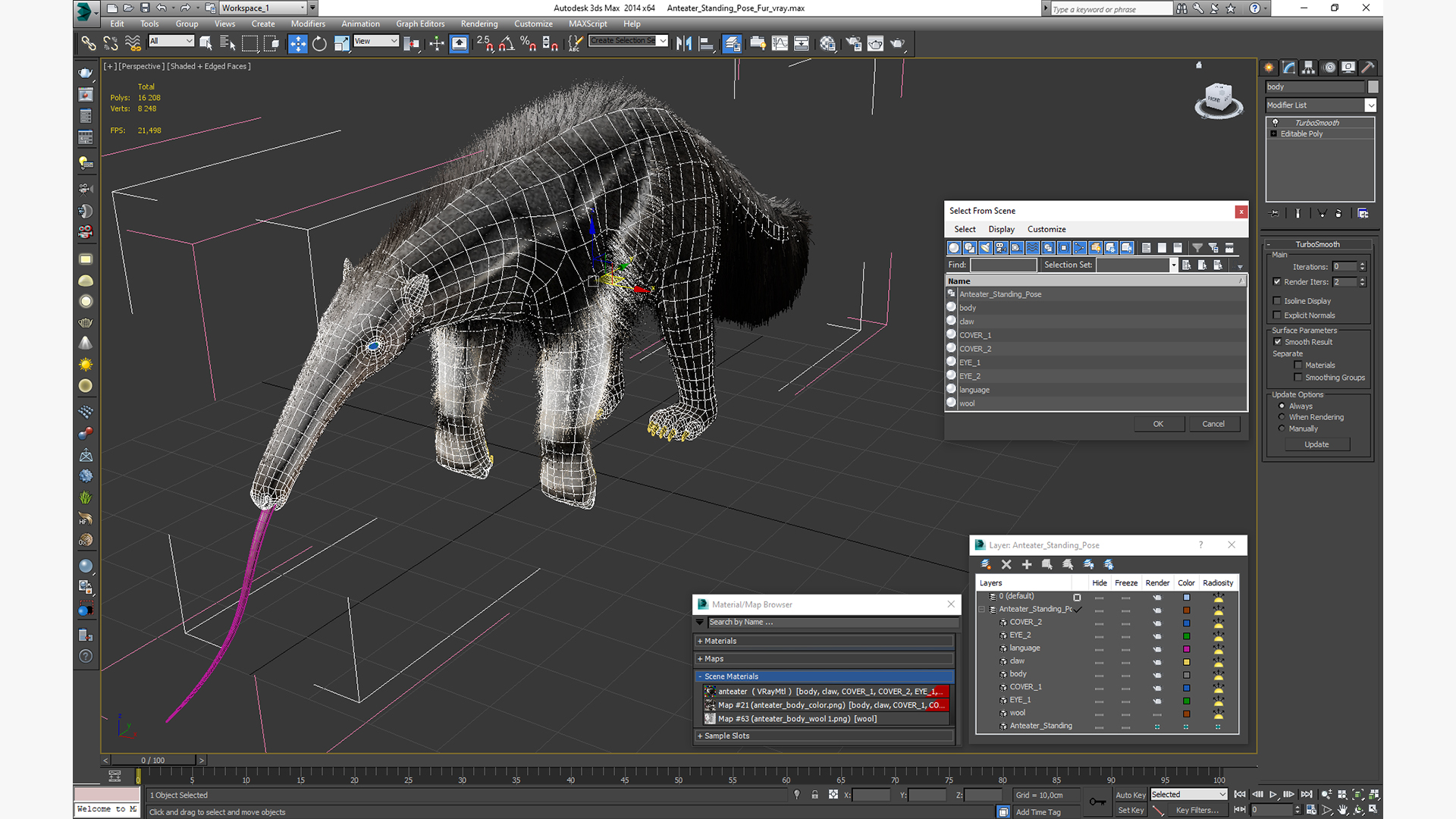 3D Anteater Standing Pose Fur