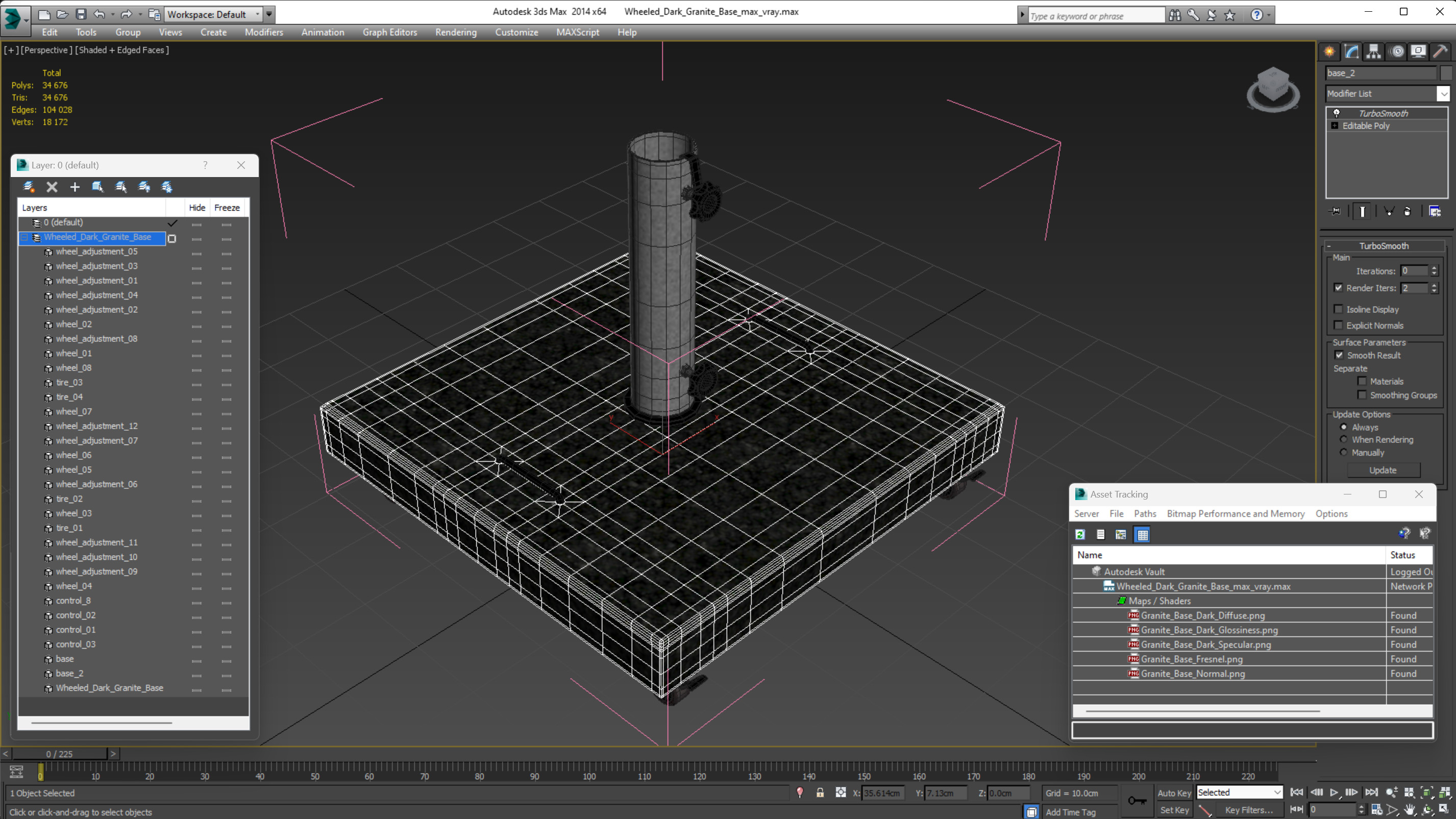 3D model Wheeled Dark Granite Base