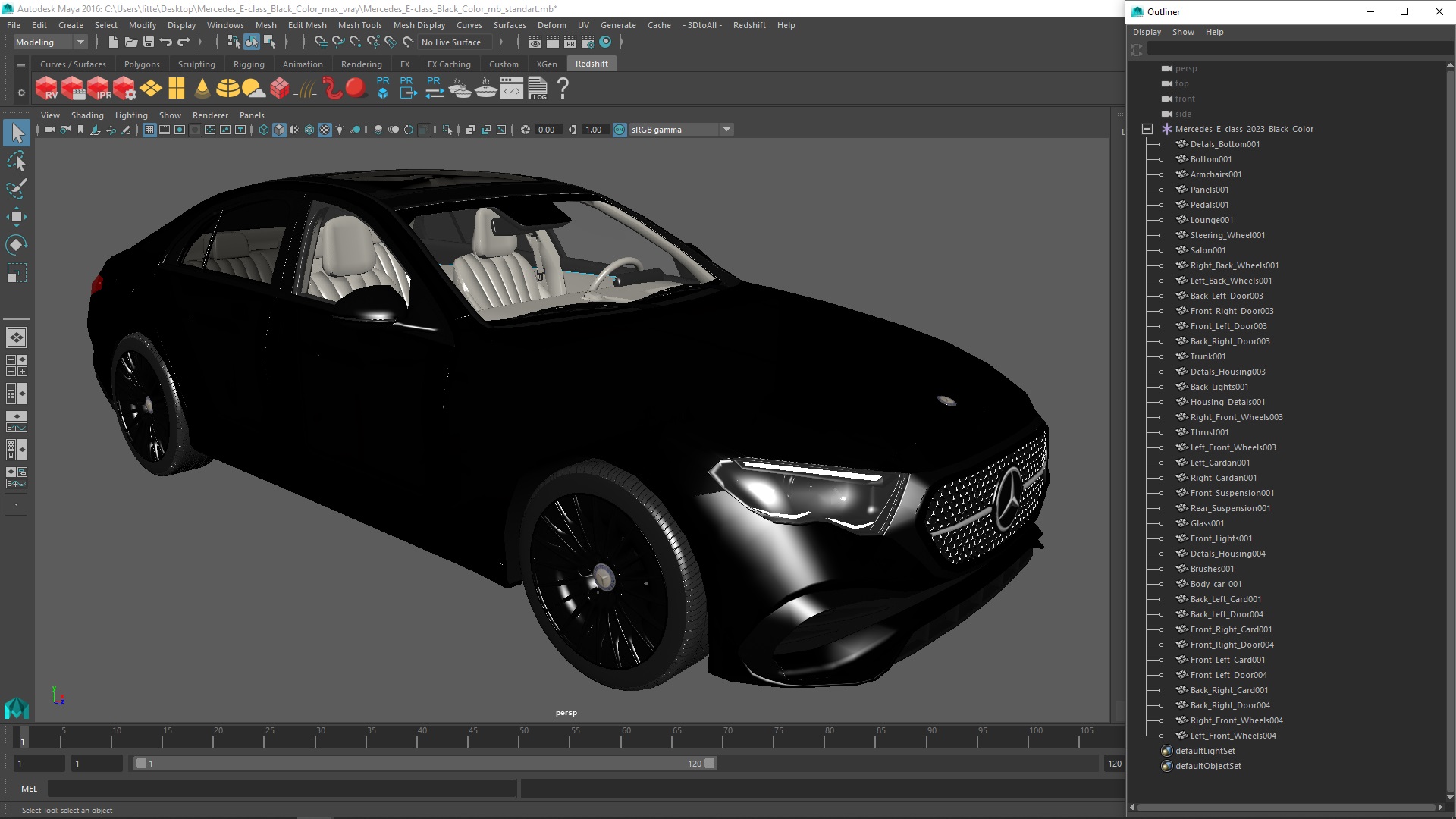3D Mercedes E-class Black Color model