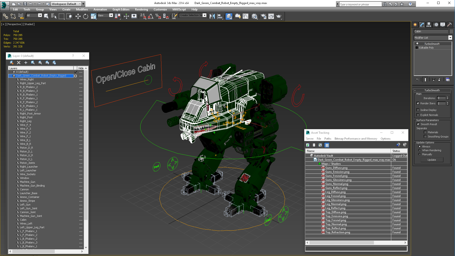 3D Dark Green Combat Robot Empty Rigged