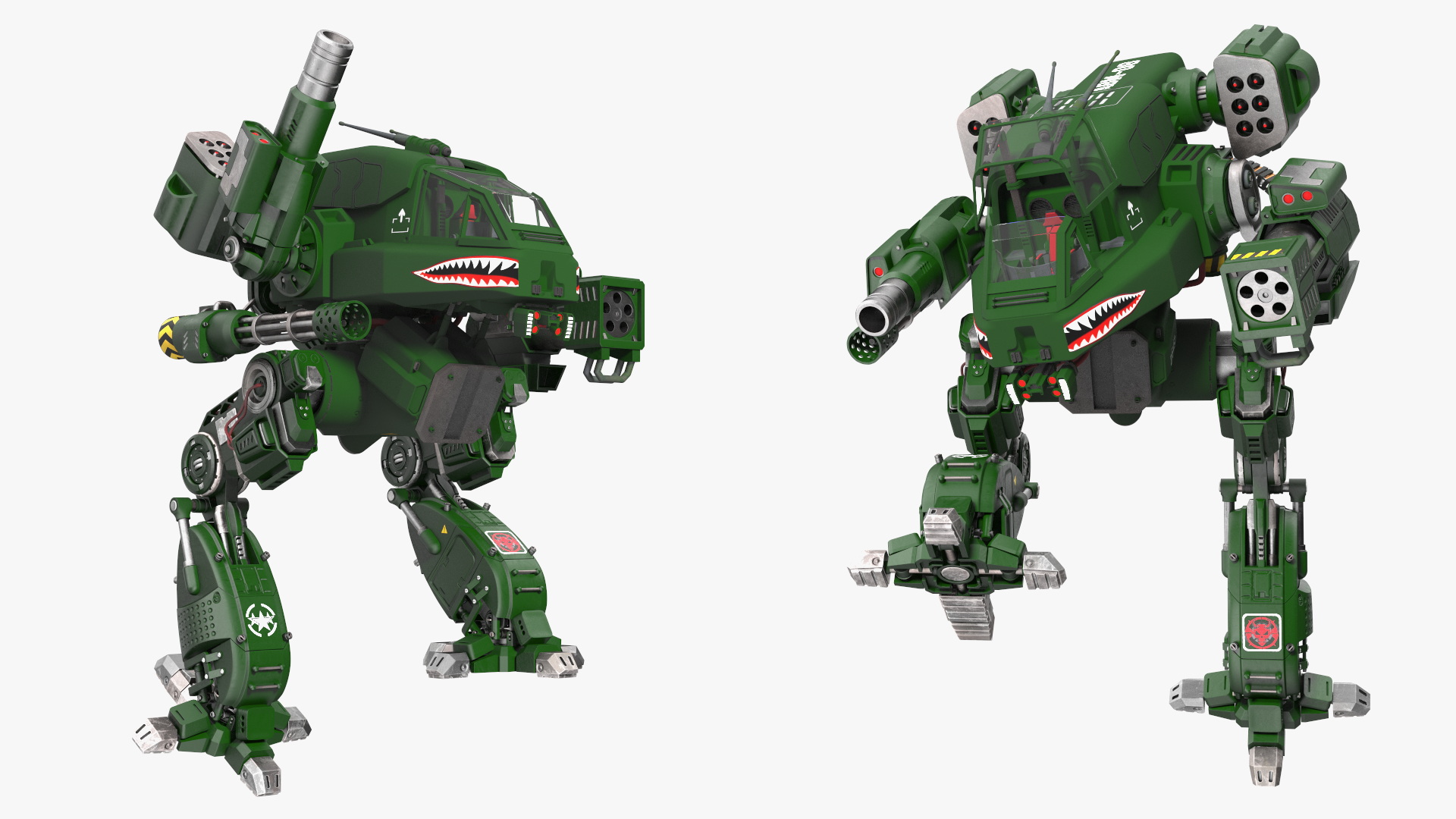 3D Dark Green Combat Robot Empty Rigged