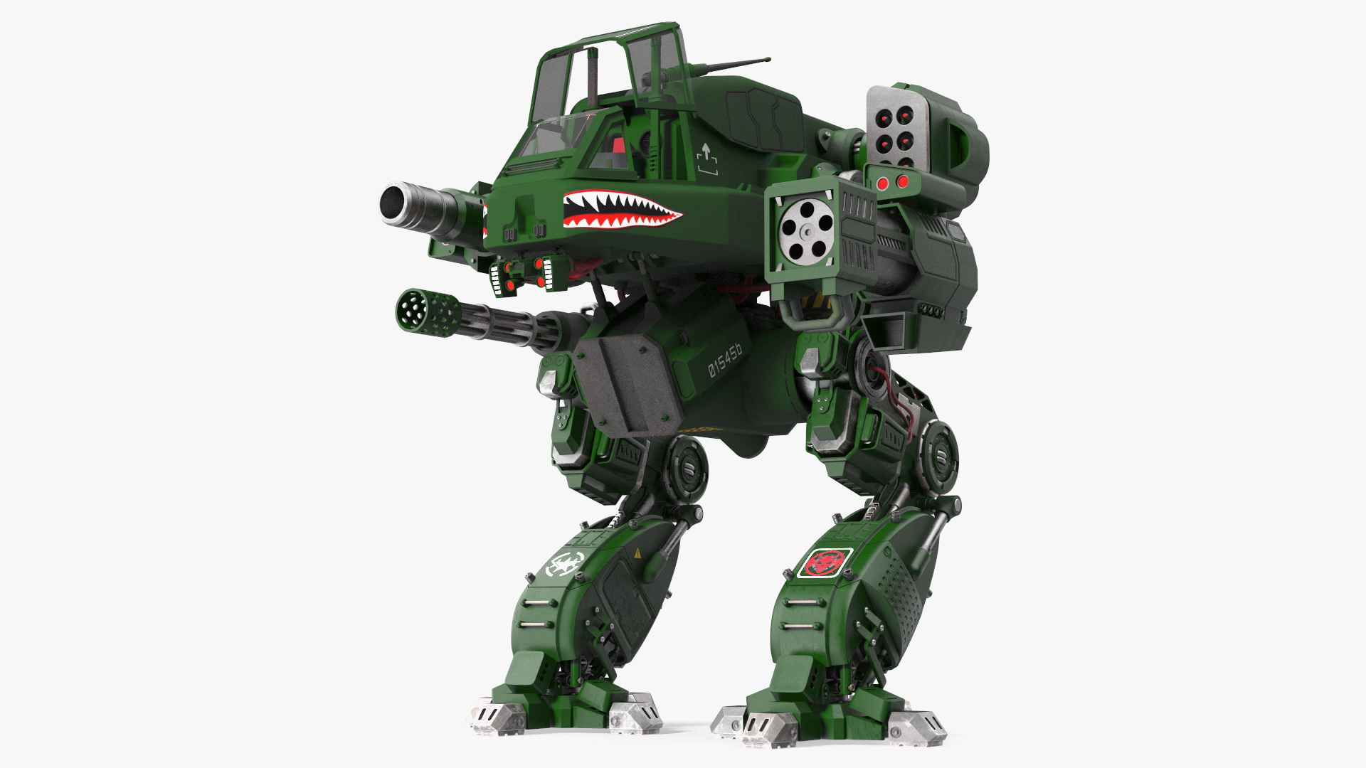 3D Dark Green Combat Robot Empty Rigged