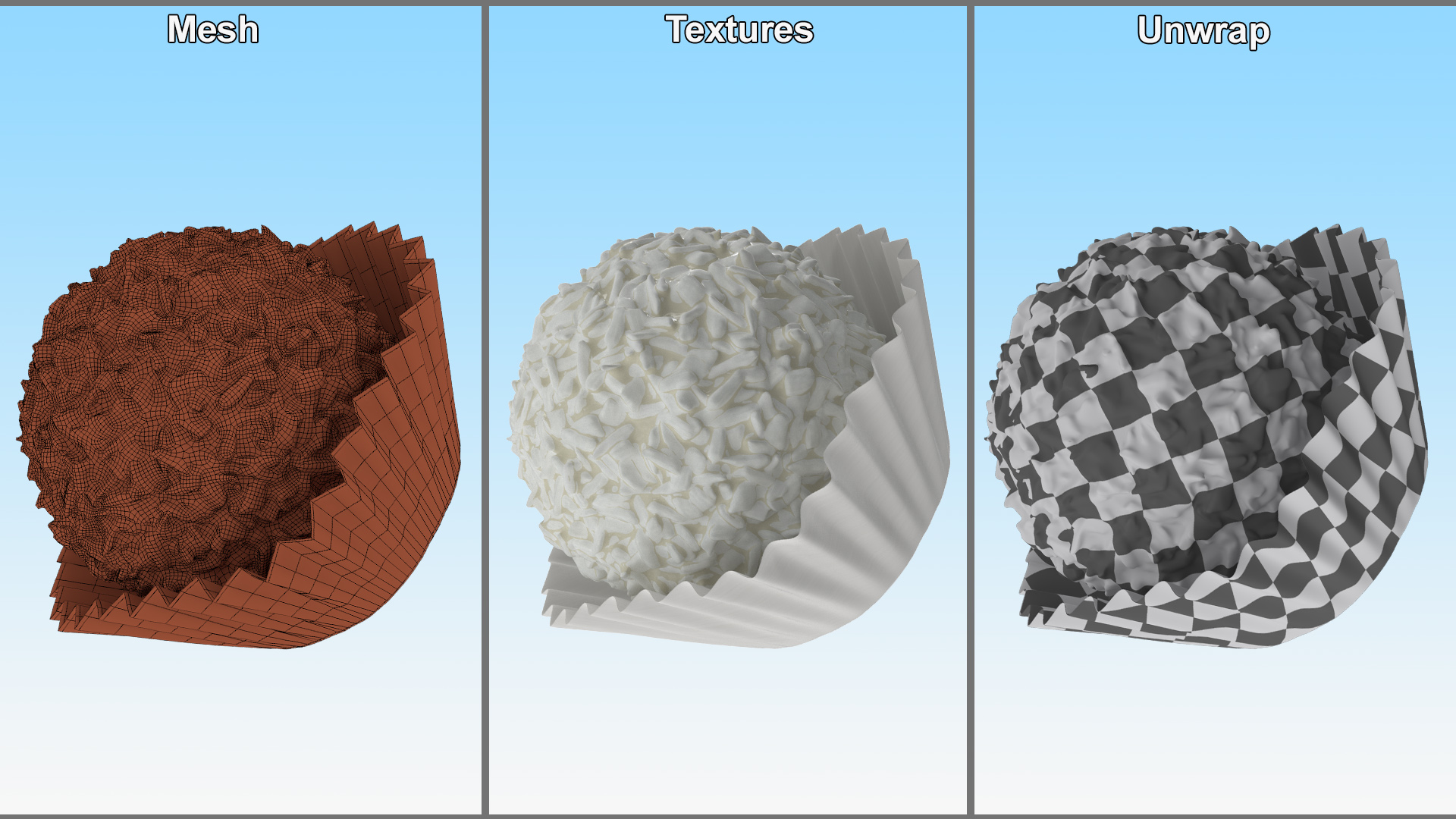 3D Coconut and White Chocolate Candy Ball model