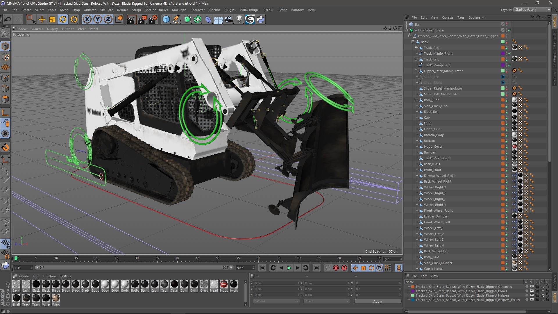 3D Tracked Skid Steer Bobcat With Dozer Blade Rigged for Cinema 4D model