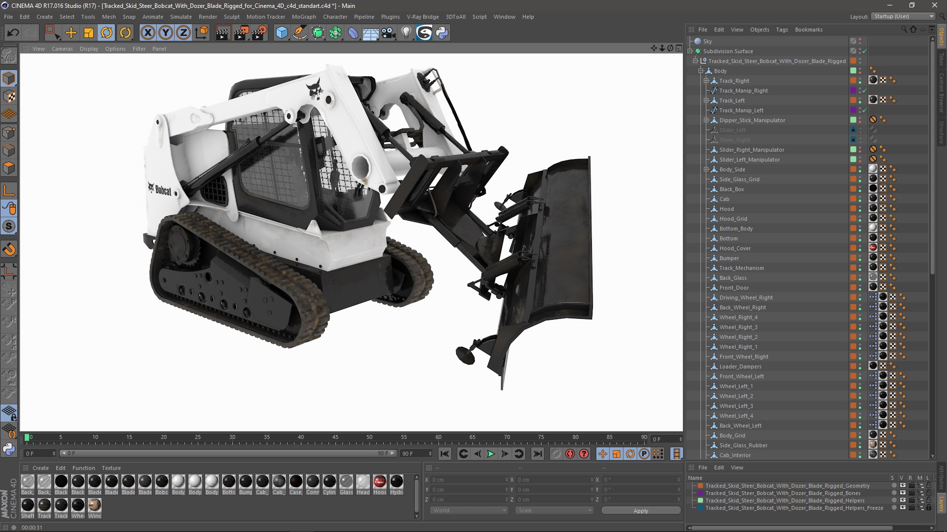 3D Tracked Skid Steer Bobcat With Dozer Blade Rigged for Cinema 4D model
