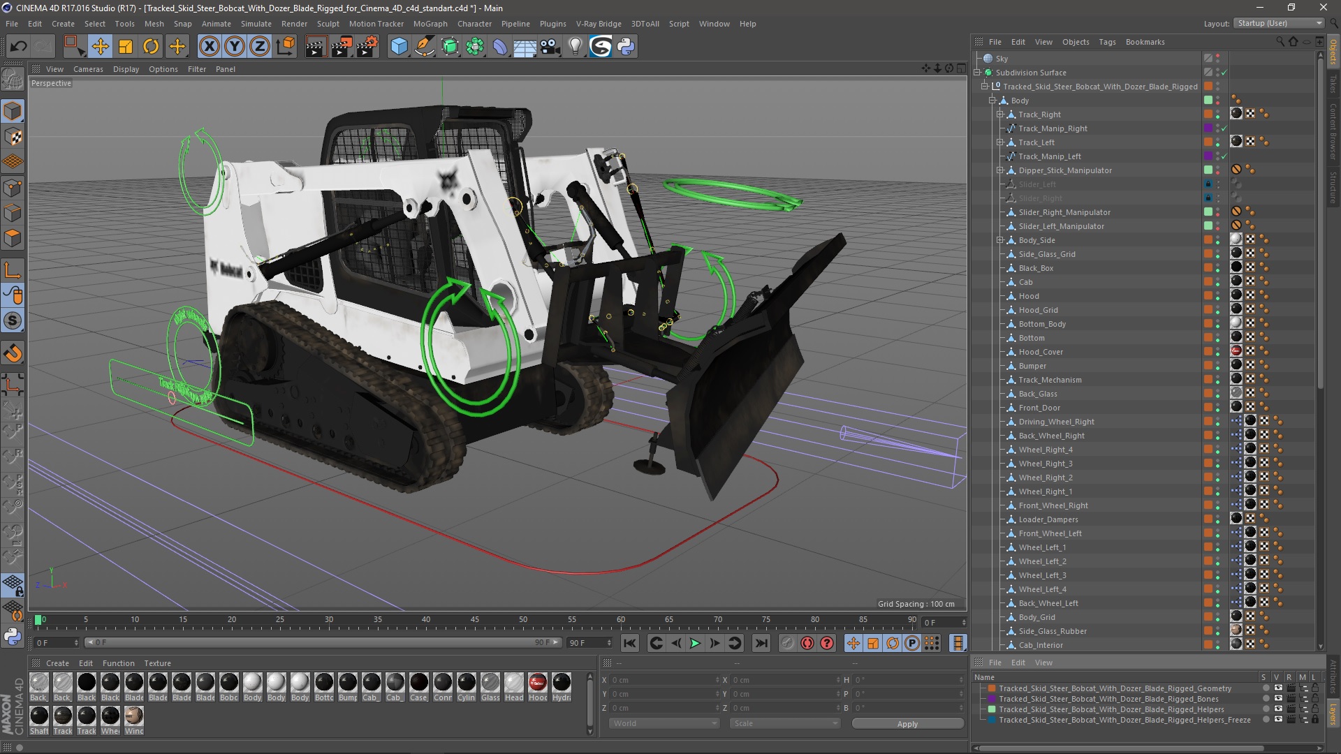 3D Tracked Skid Steer Bobcat With Dozer Blade Rigged for Cinema 4D model