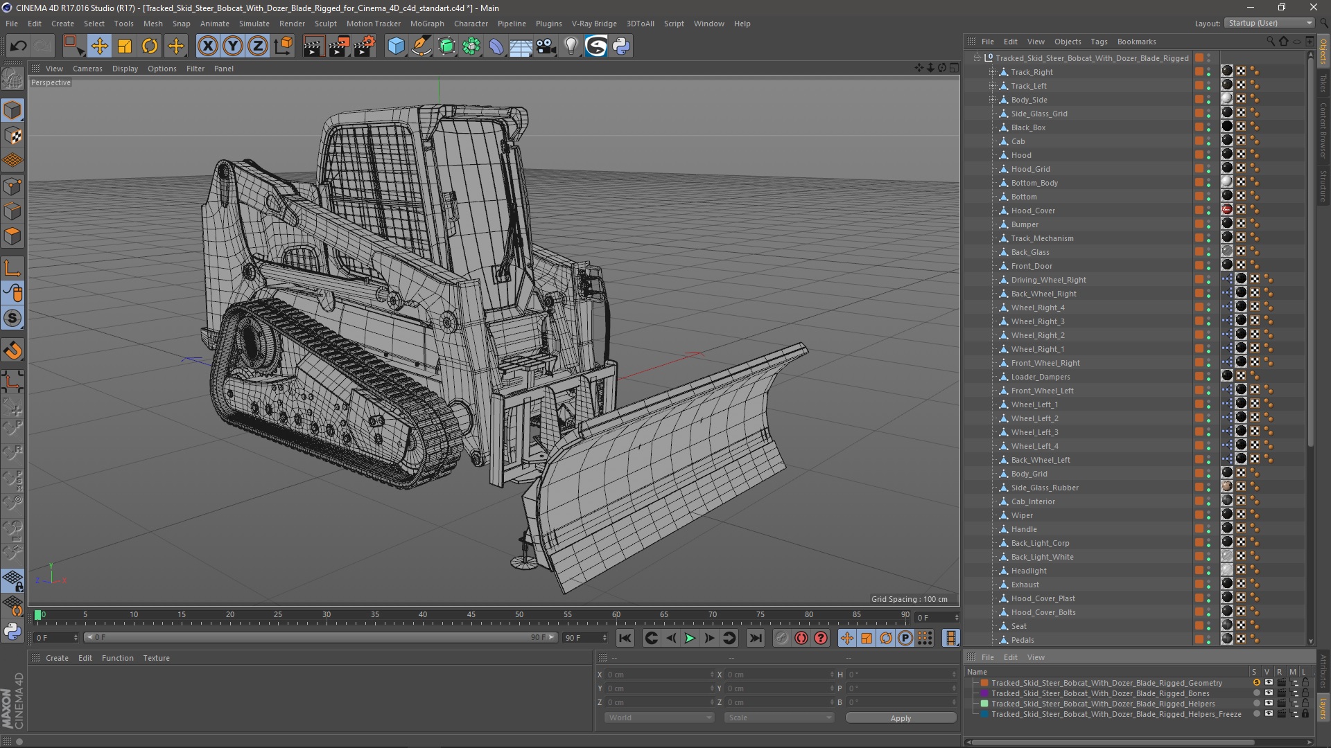 3D Tracked Skid Steer Bobcat With Dozer Blade Rigged for Cinema 4D model