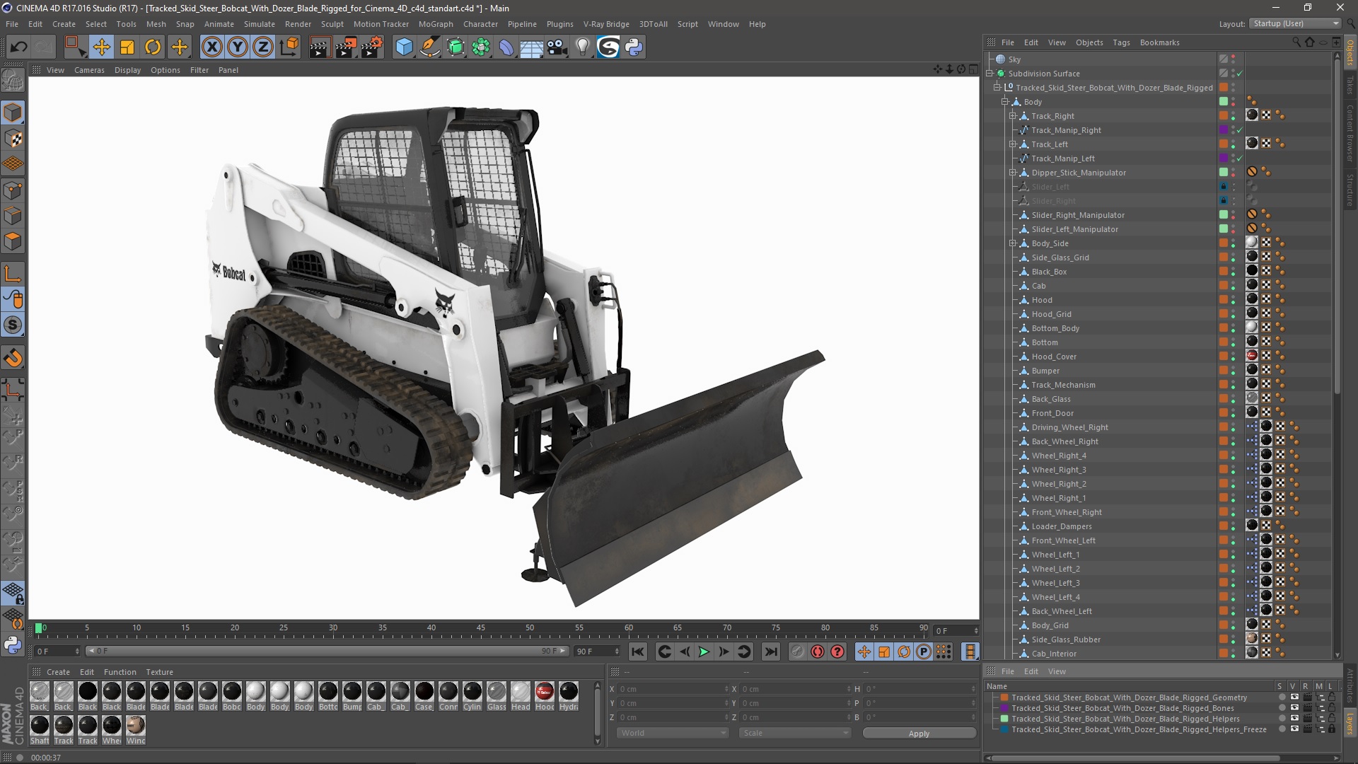 3D Tracked Skid Steer Bobcat With Dozer Blade Rigged for Cinema 4D model
