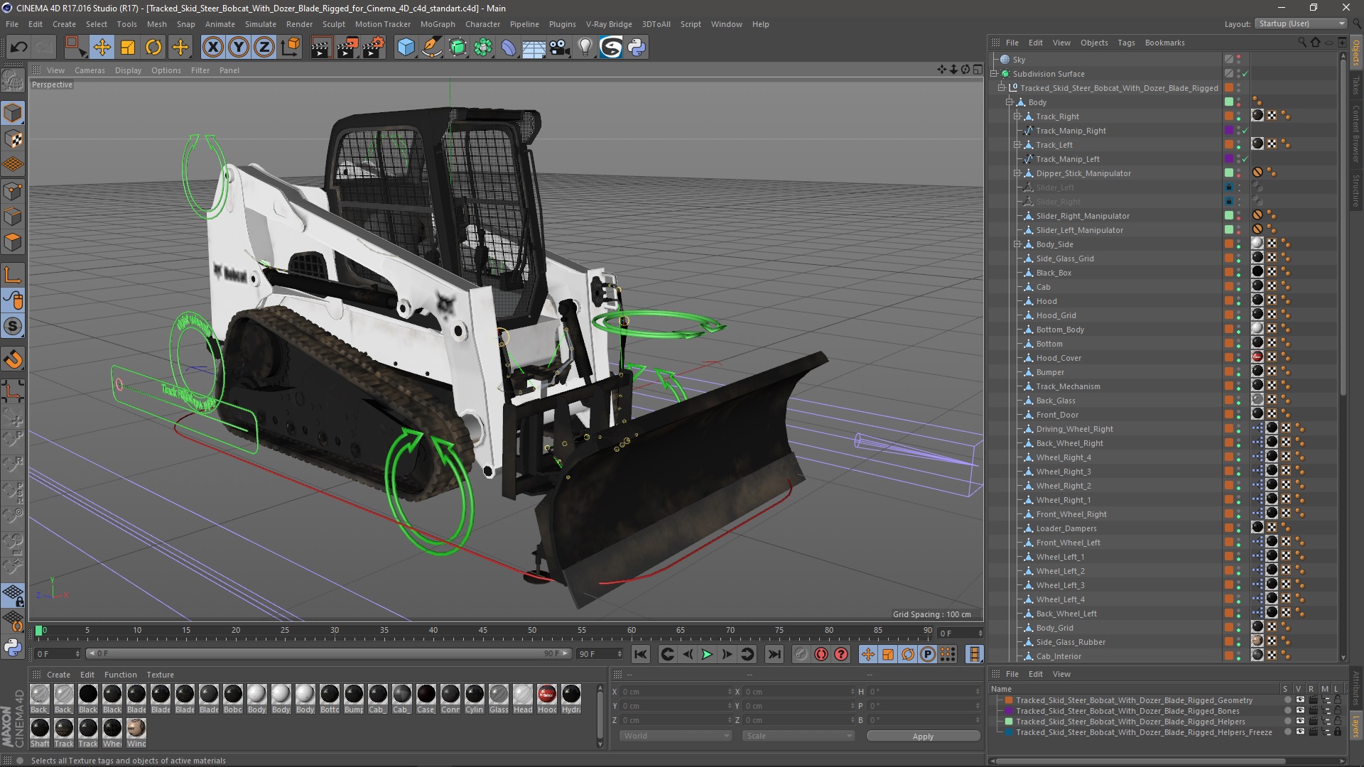 3D Tracked Skid Steer Bobcat With Dozer Blade Rigged for Cinema 4D model