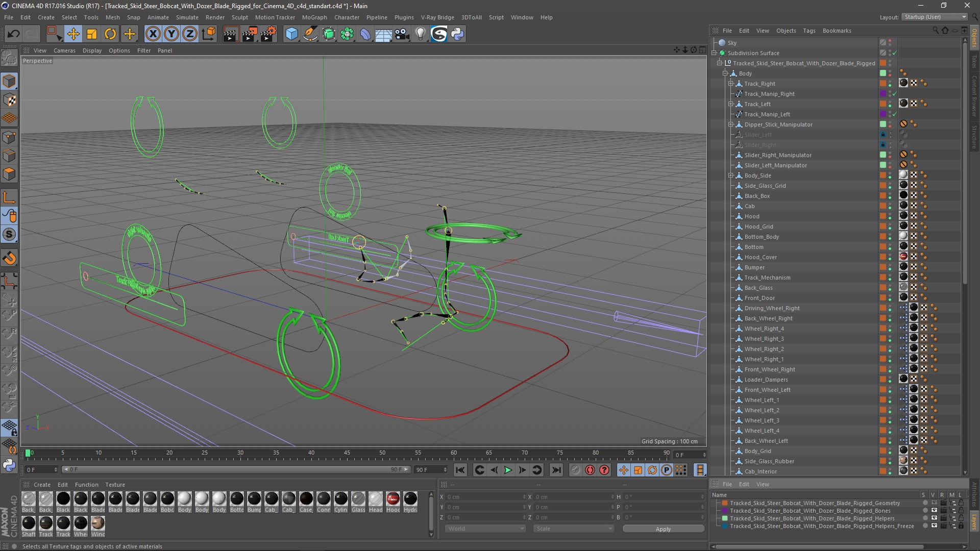 3D Tracked Skid Steer Bobcat With Dozer Blade Rigged for Cinema 4D model