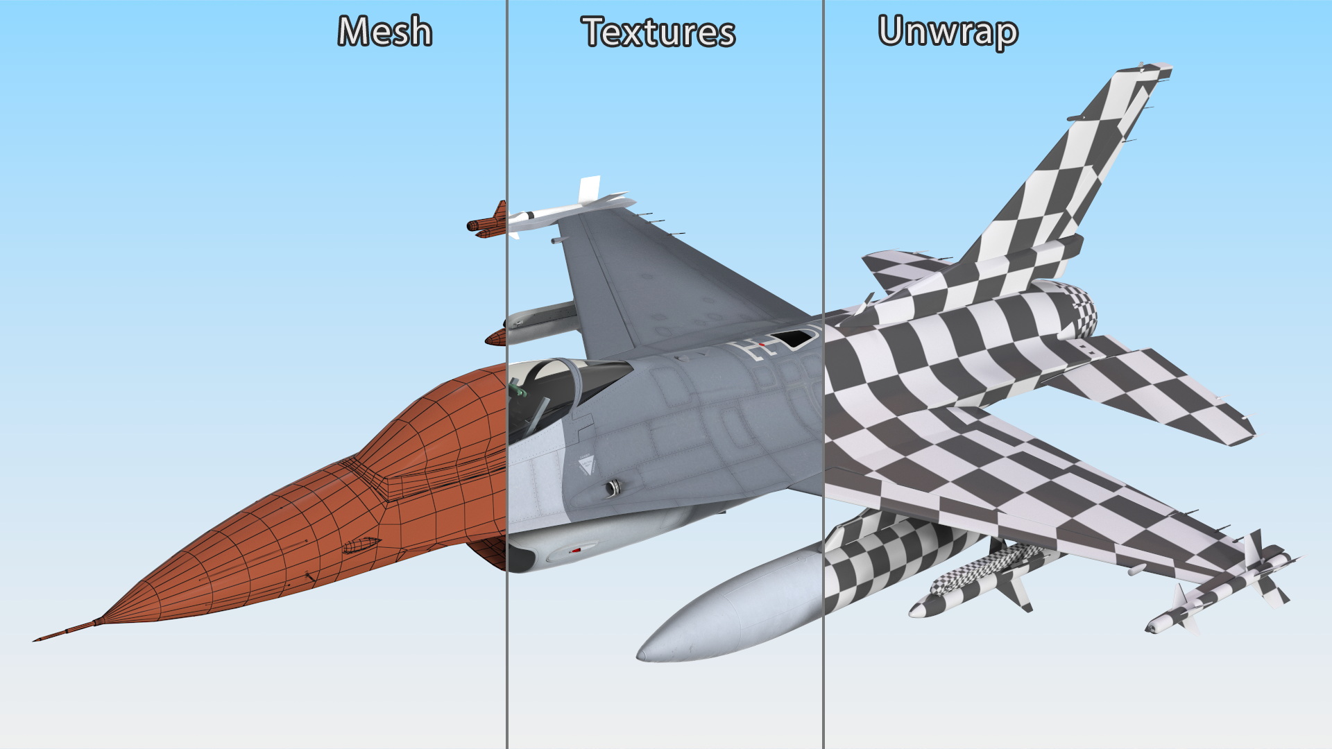 Fighter F-16 with Missile Launcher LAU-129 3D
