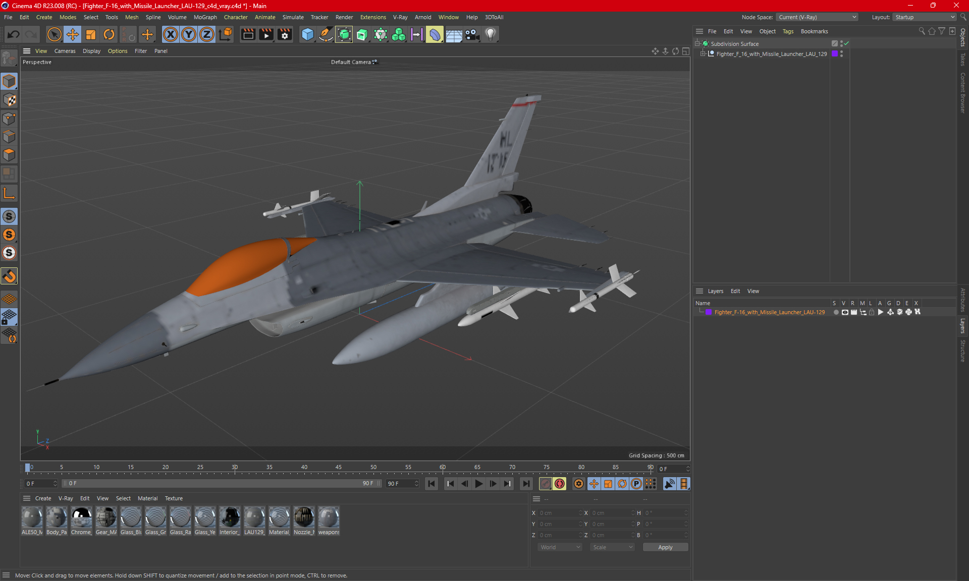 Fighter F-16 with Missile Launcher LAU-129 3D