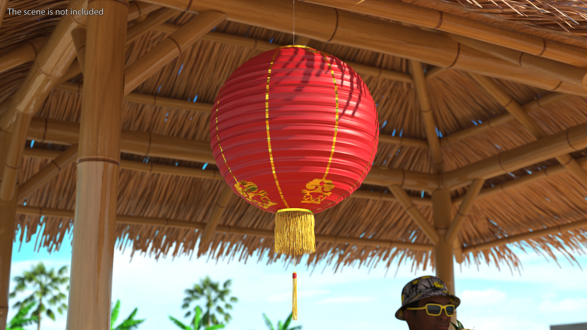 Red Paper Chinese Lantern with Tassel 3D