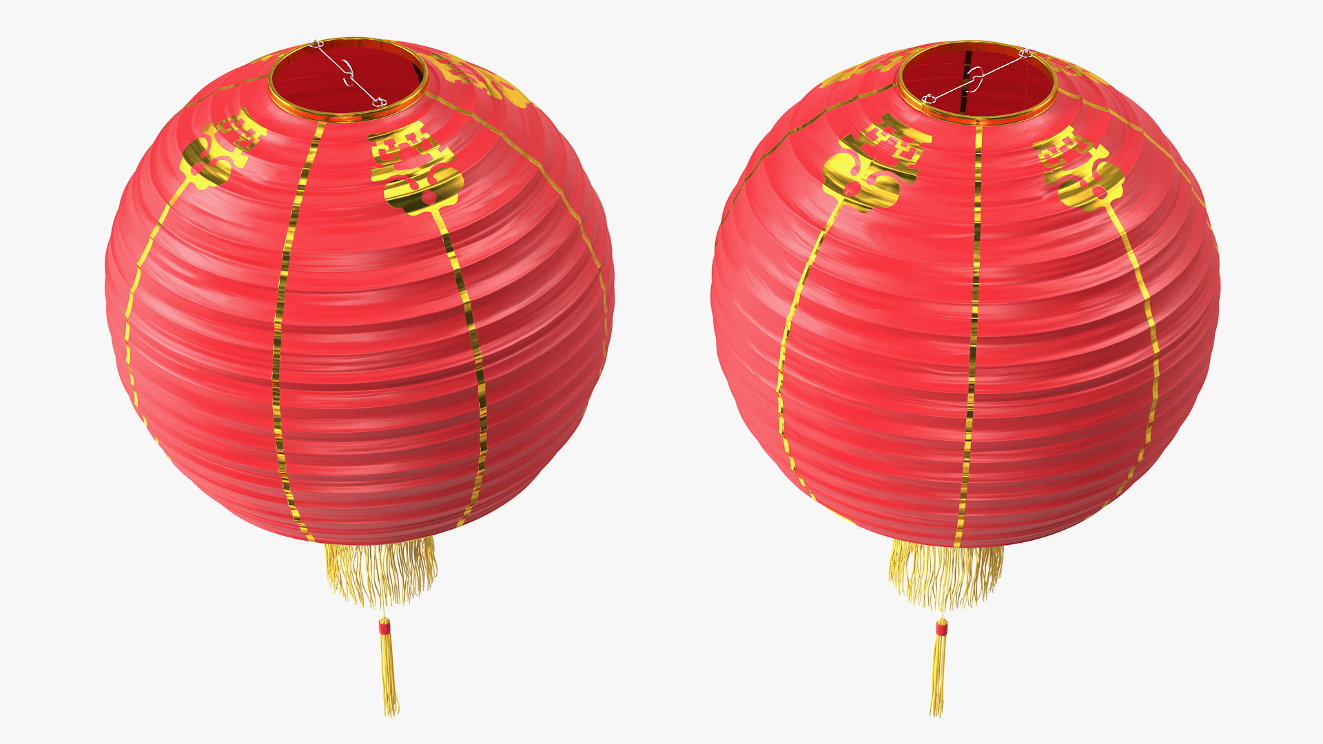 Red Paper Chinese Lantern with Tassel 3D