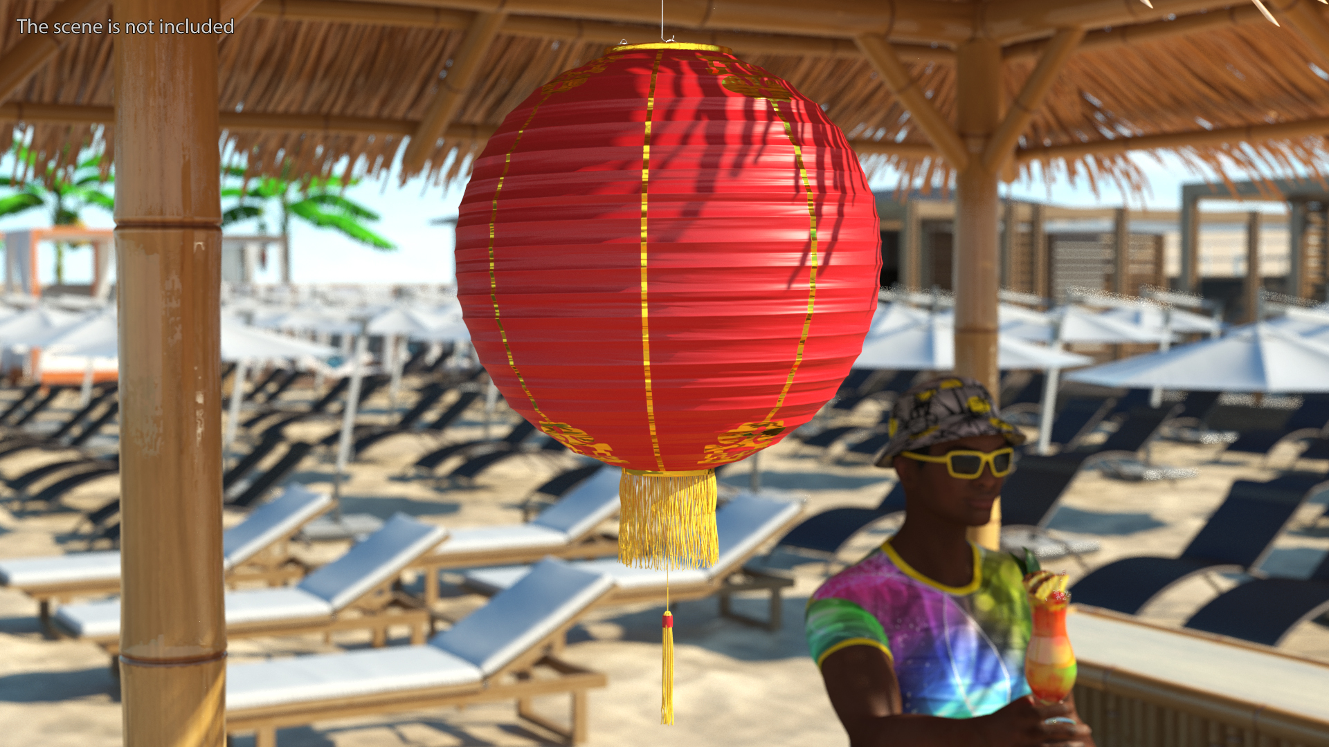 Red Paper Chinese Lantern with Tassel 3D