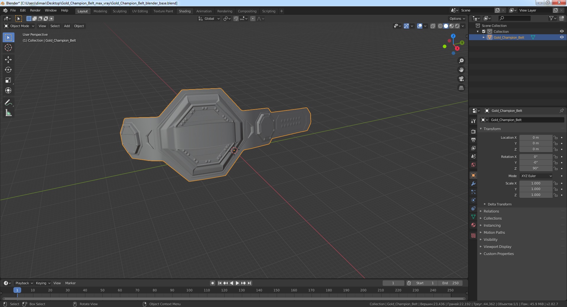 3D Gold Champion Belt model