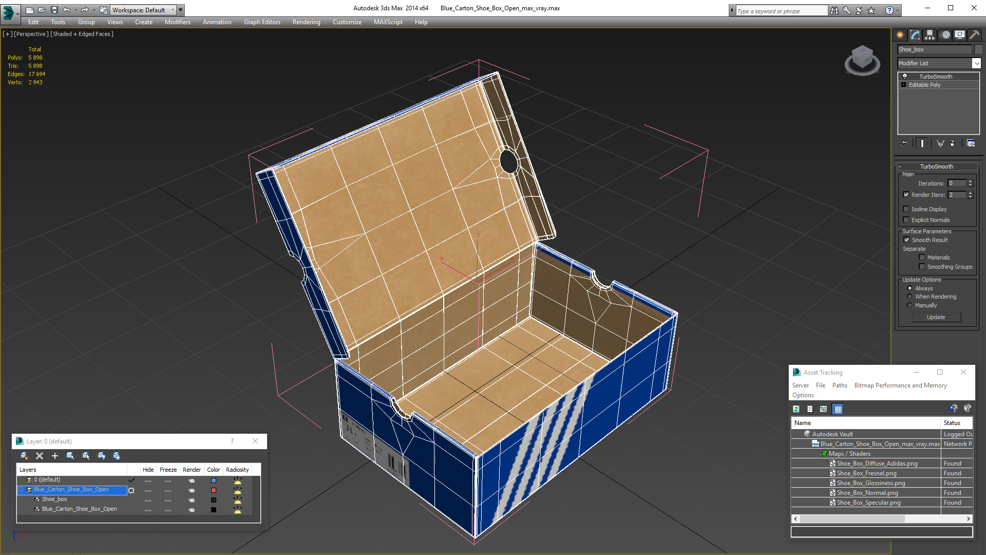 3D model Blue Carton Shoe Box Open