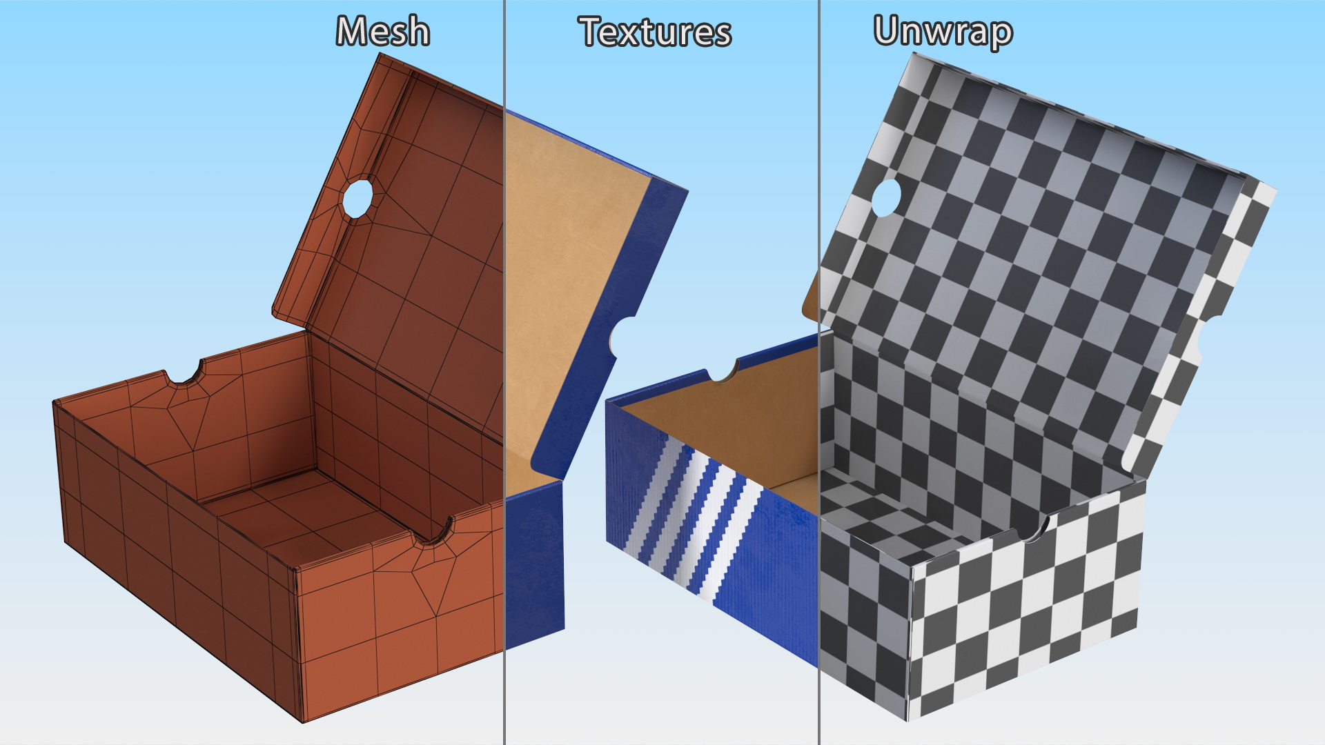 3D model Blue Carton Shoe Box Open