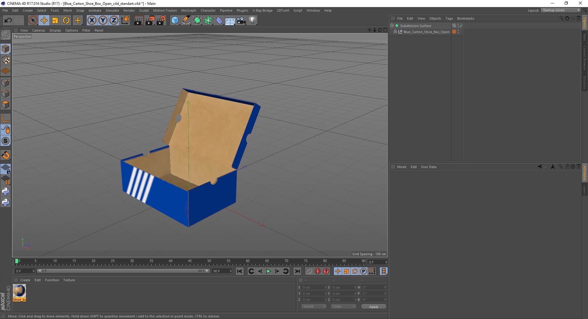 3D model Blue Carton Shoe Box Open
