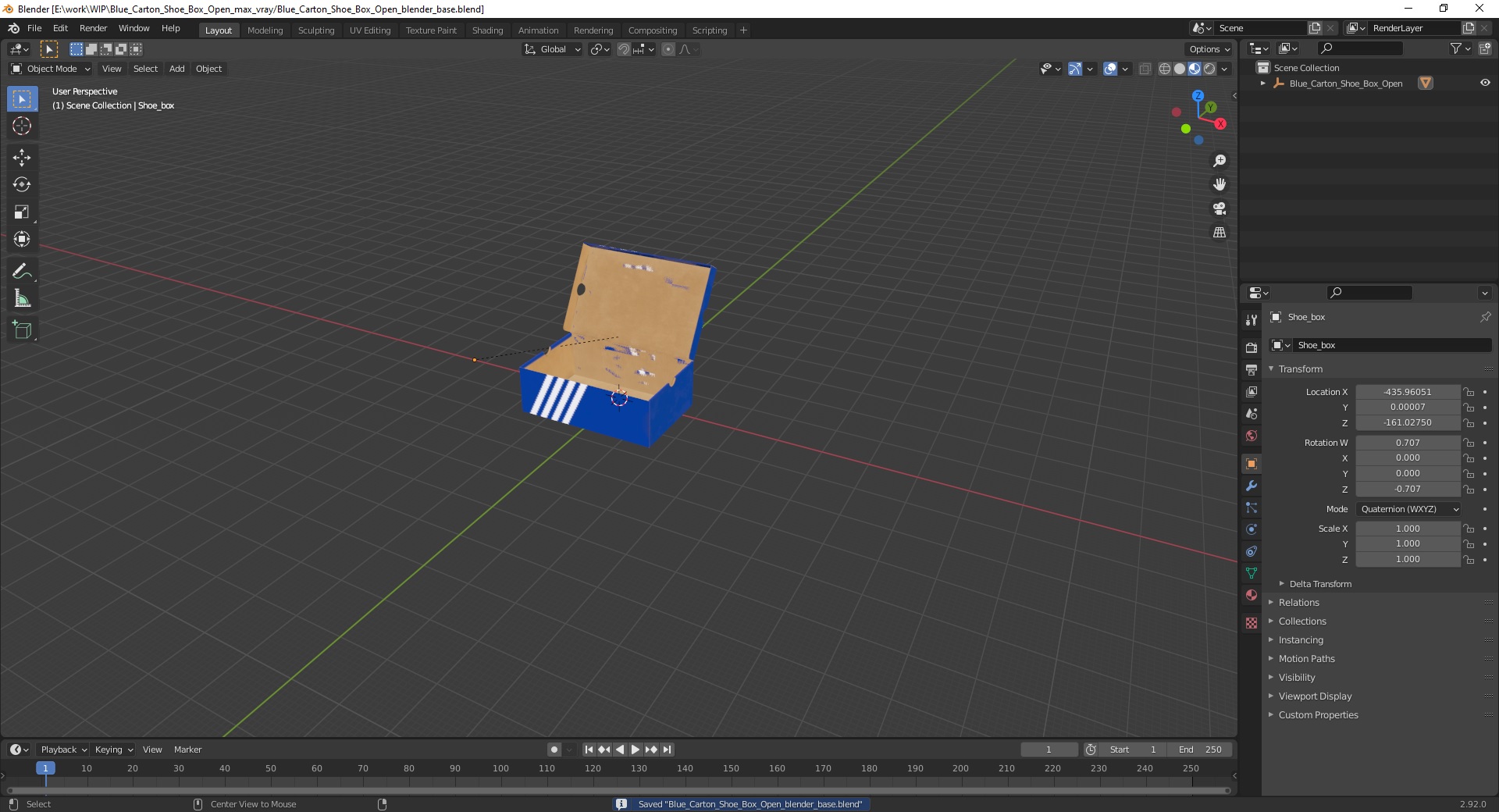 3D model Blue Carton Shoe Box Open