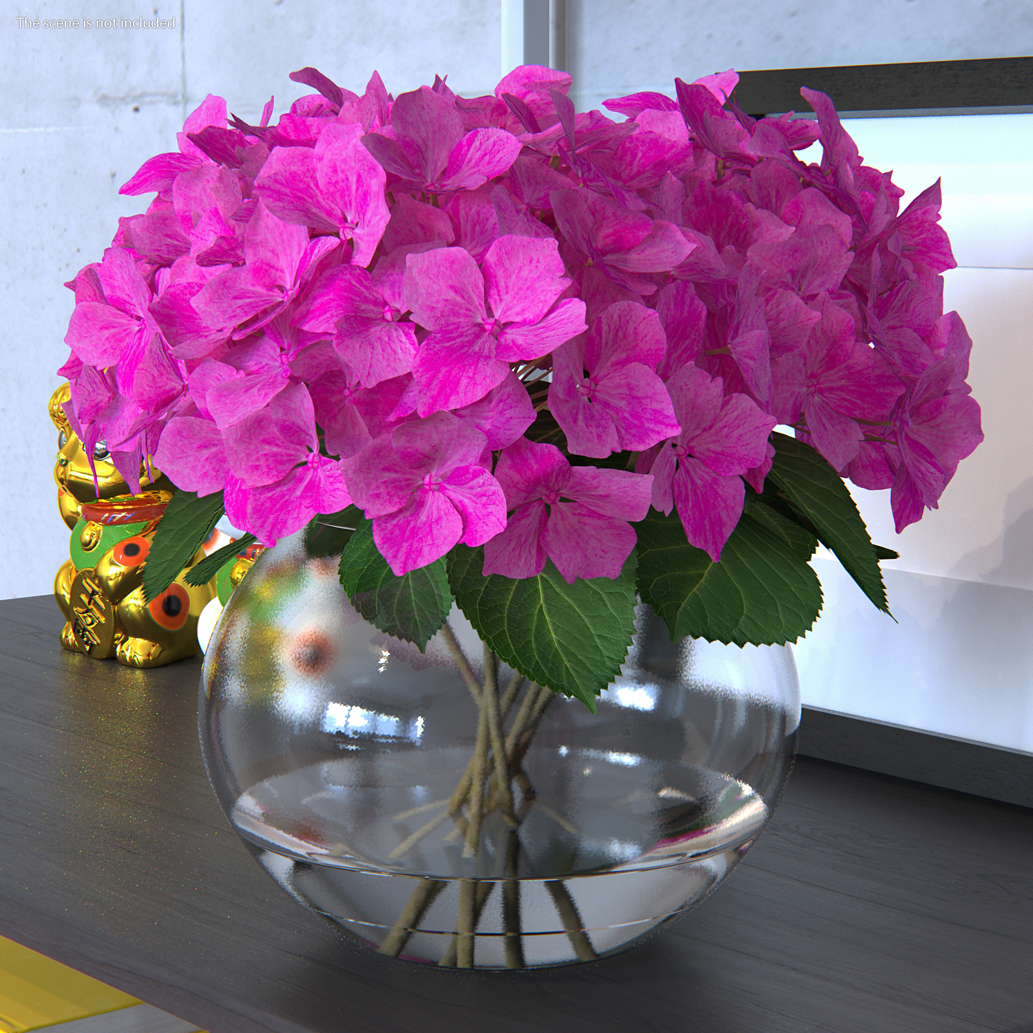 3D model Hydrangea Macrophylla Pink Annabelle in Glass Vase
