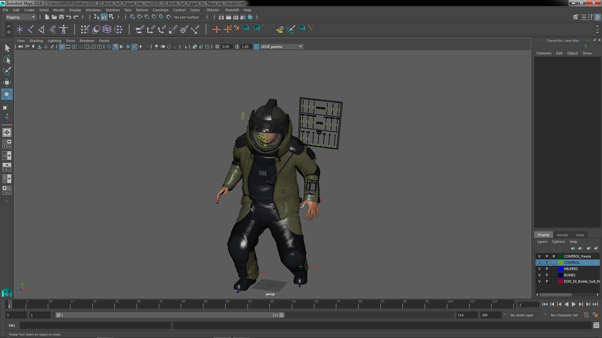 EOD 10 Bomb Suit Rigged for Maya 3D