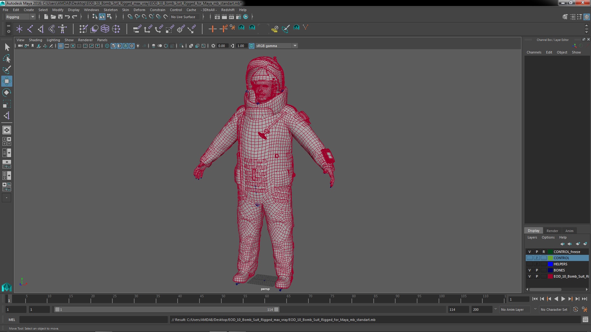 EOD 10 Bomb Suit Rigged for Maya 3D