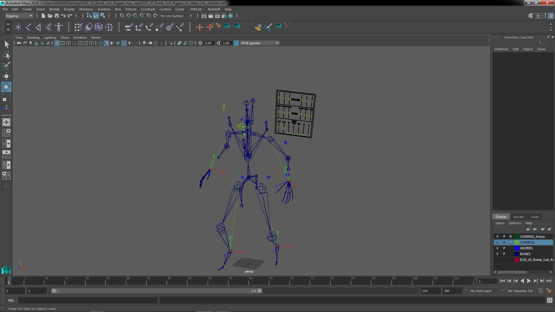 EOD 10 Bomb Suit Rigged for Maya 3D