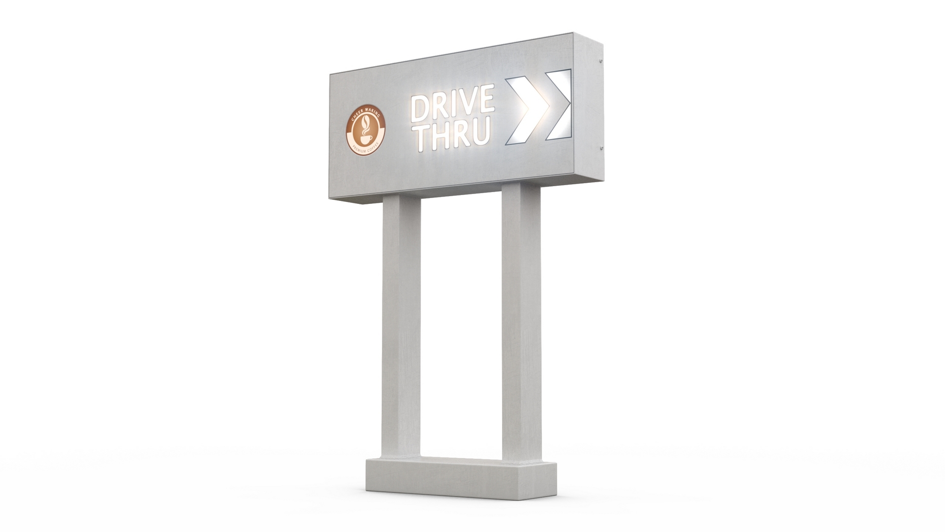 3D Coffee Shop Drive Thru Sign Light On