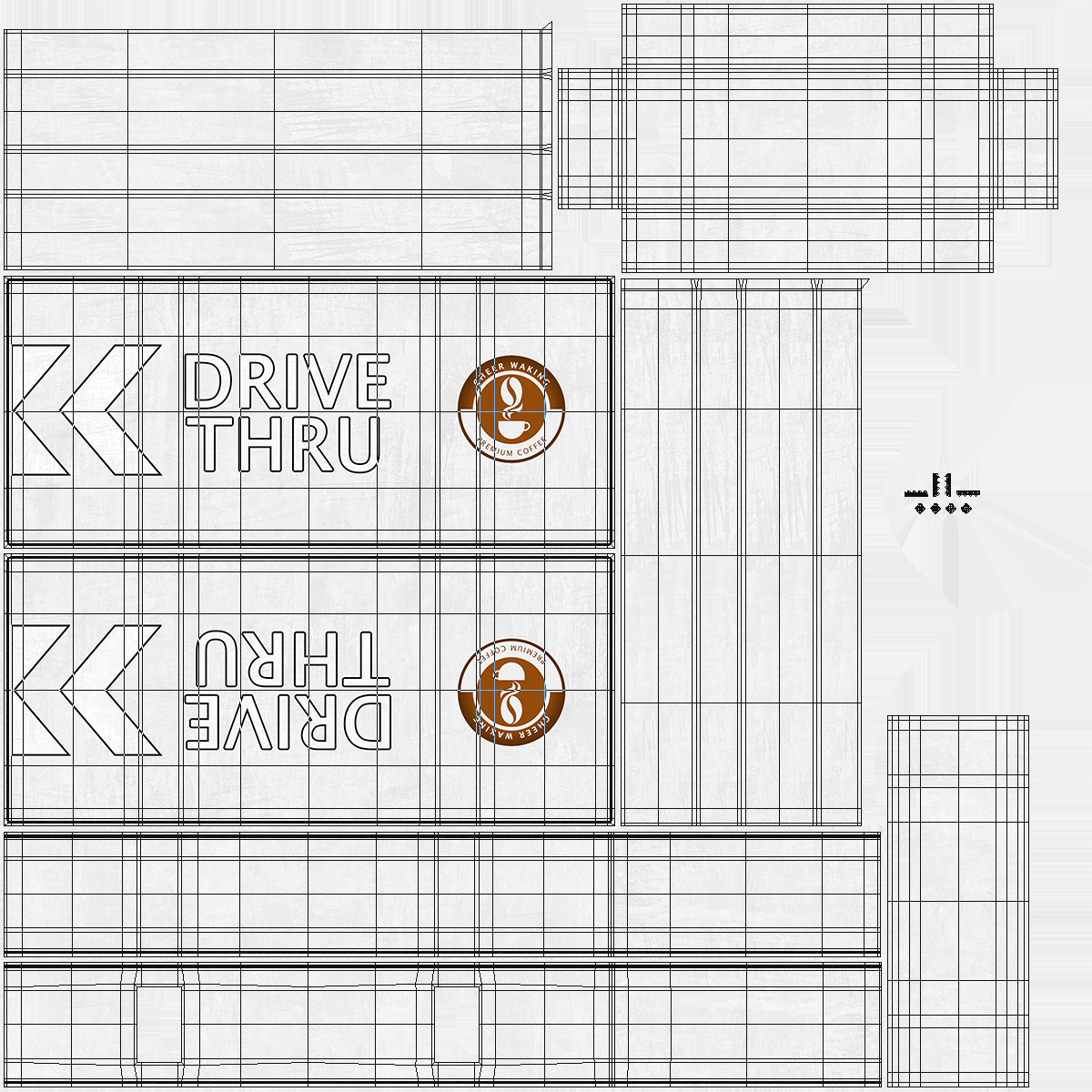 3D Coffee Shop Drive Thru Sign Light On