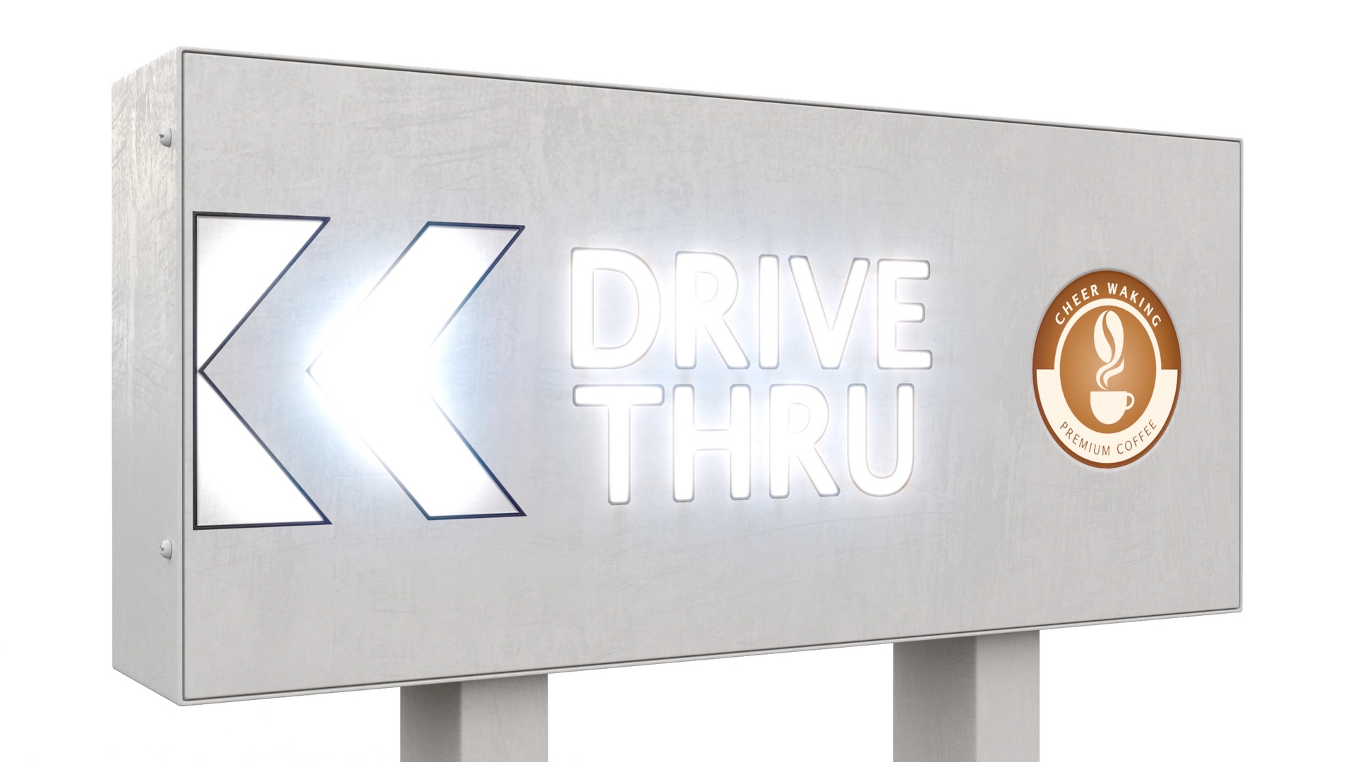 3D Coffee Shop Drive Thru Sign Light On