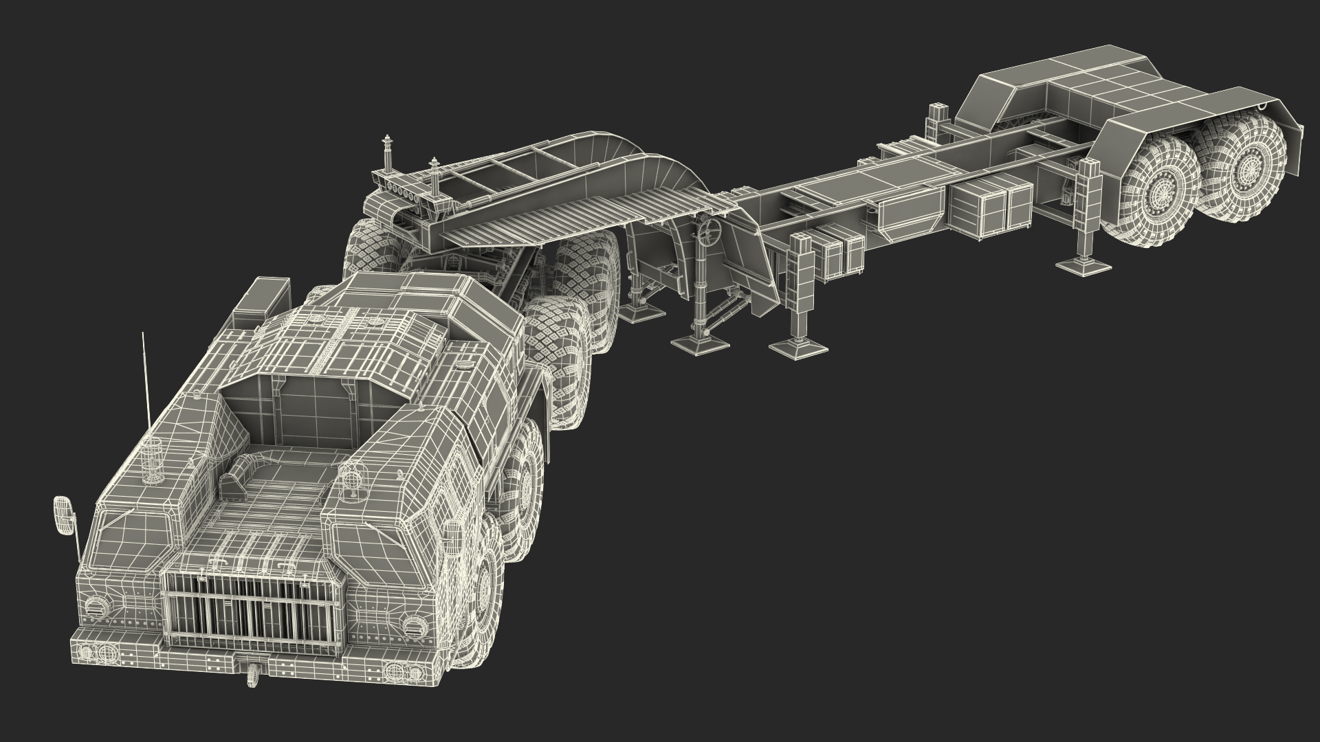 MAZ 7410 with Semi Trailer Green Rigged 3D model