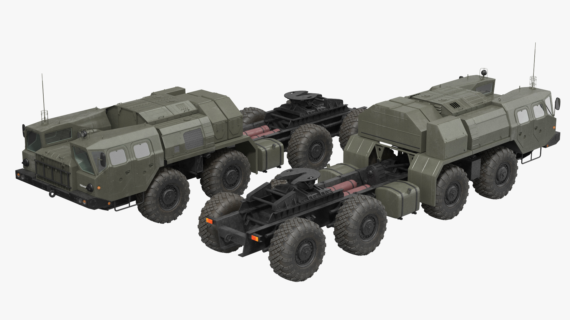 MAZ 7410 with Semi Trailer Green Rigged 3D model