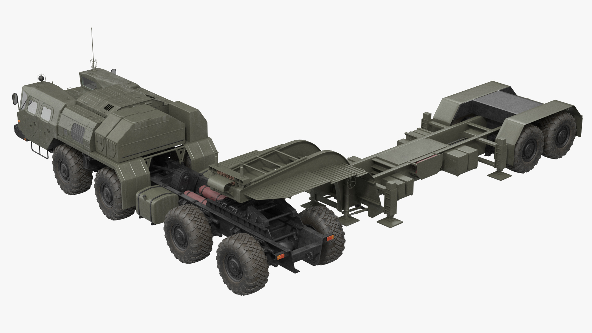MAZ 7410 with Semi Trailer Green Rigged 3D model