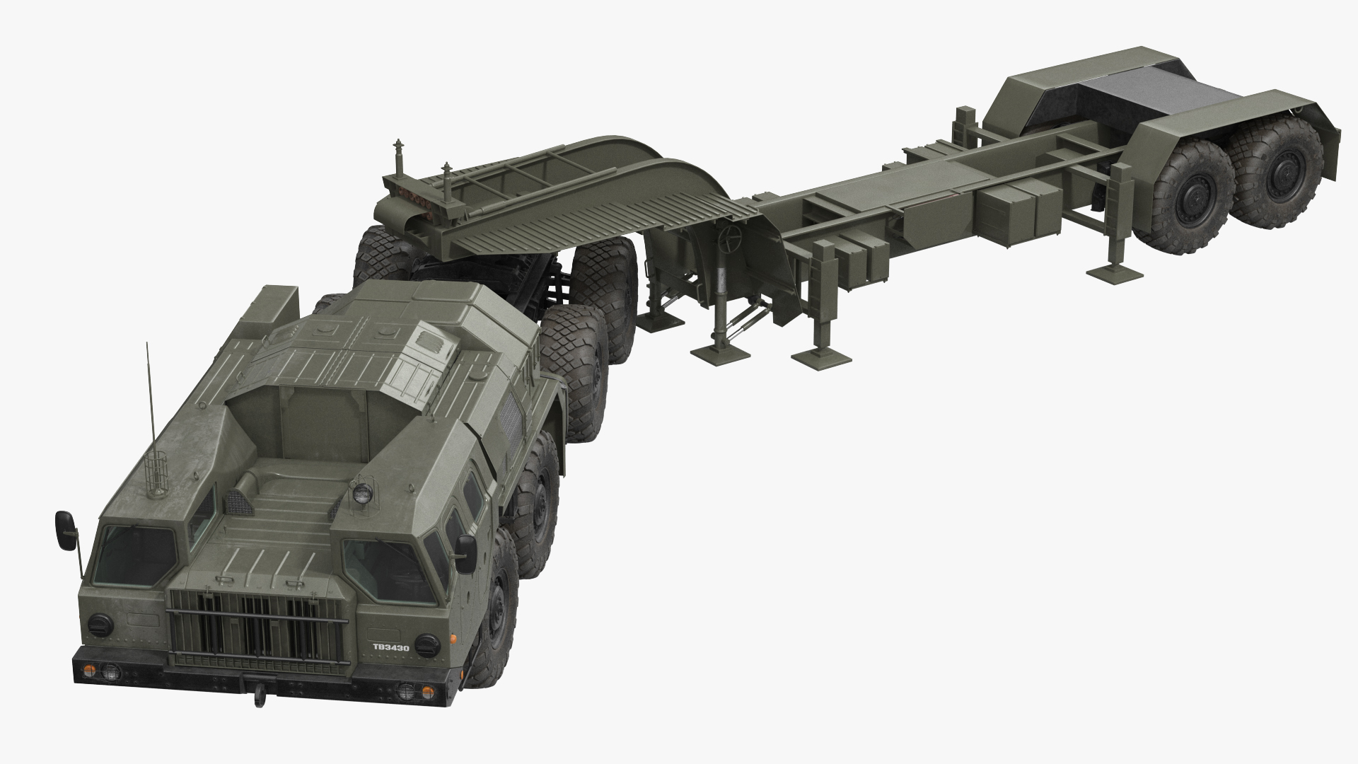 MAZ 7410 with Semi Trailer Green Rigged 3D model