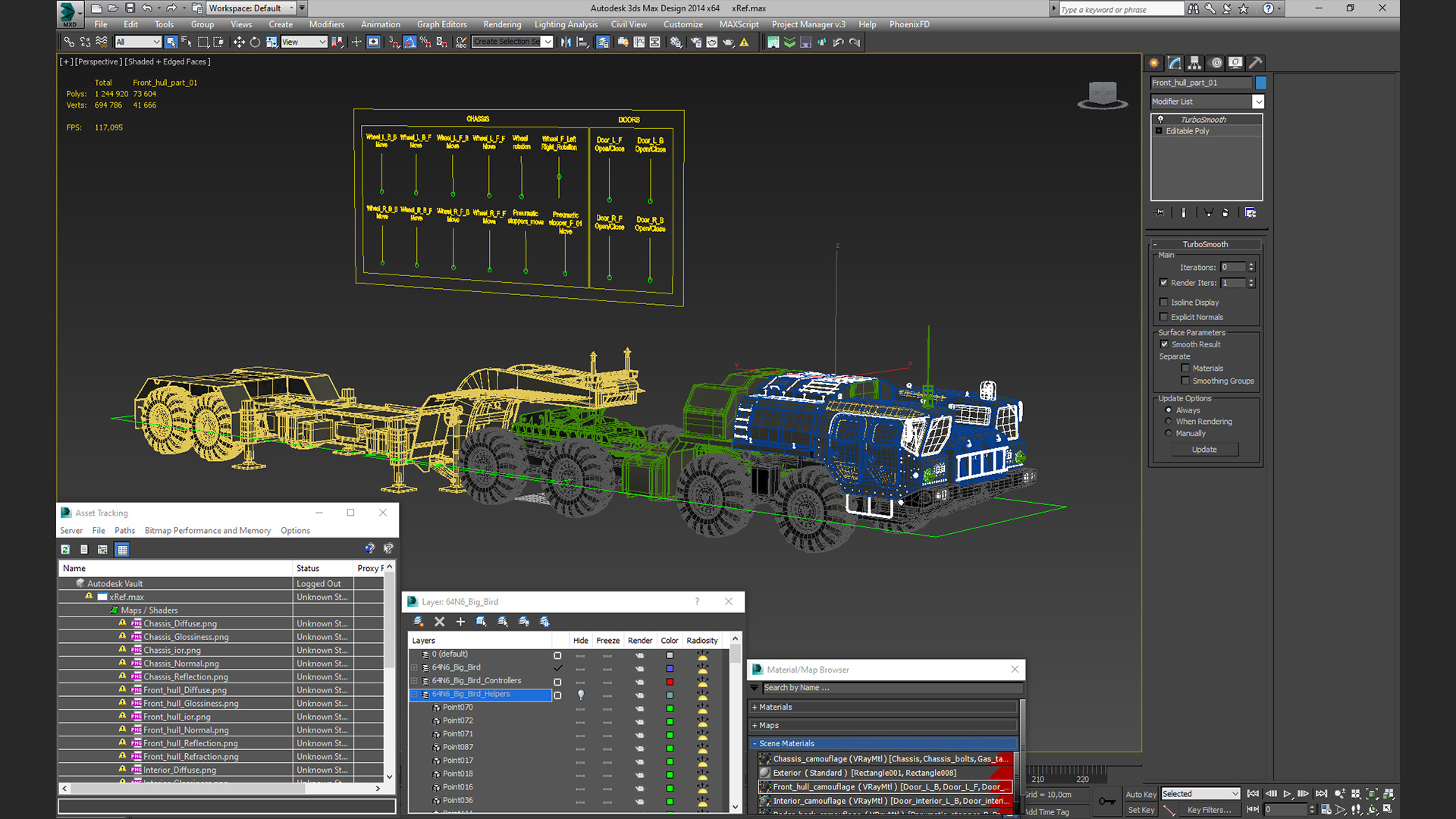 MAZ 7410 with Semi Trailer Green Rigged 3D model