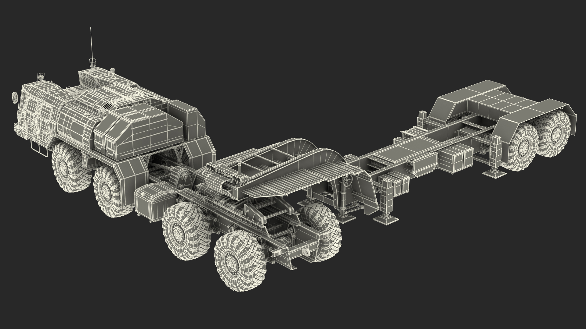 MAZ 7410 with Semi Trailer Green Rigged 3D model