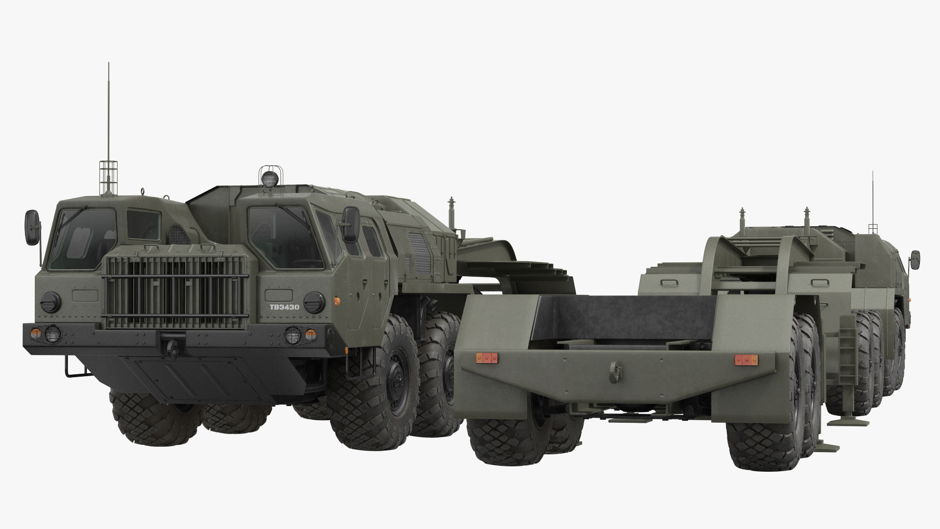 MAZ 7410 with Semi Trailer Green Rigged 3D model
