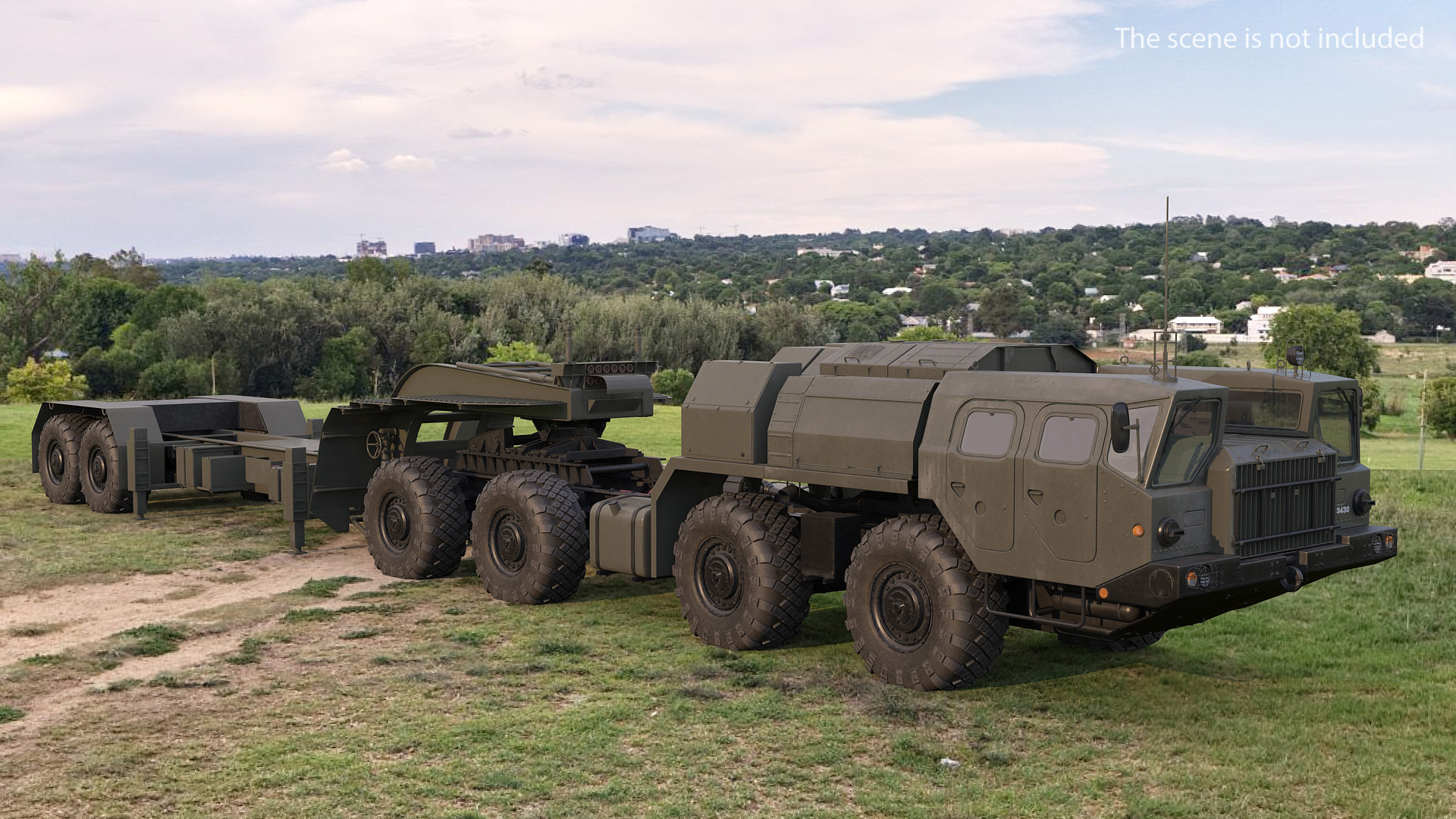 MAZ 7410 with Semi Trailer Green Rigged 3D model