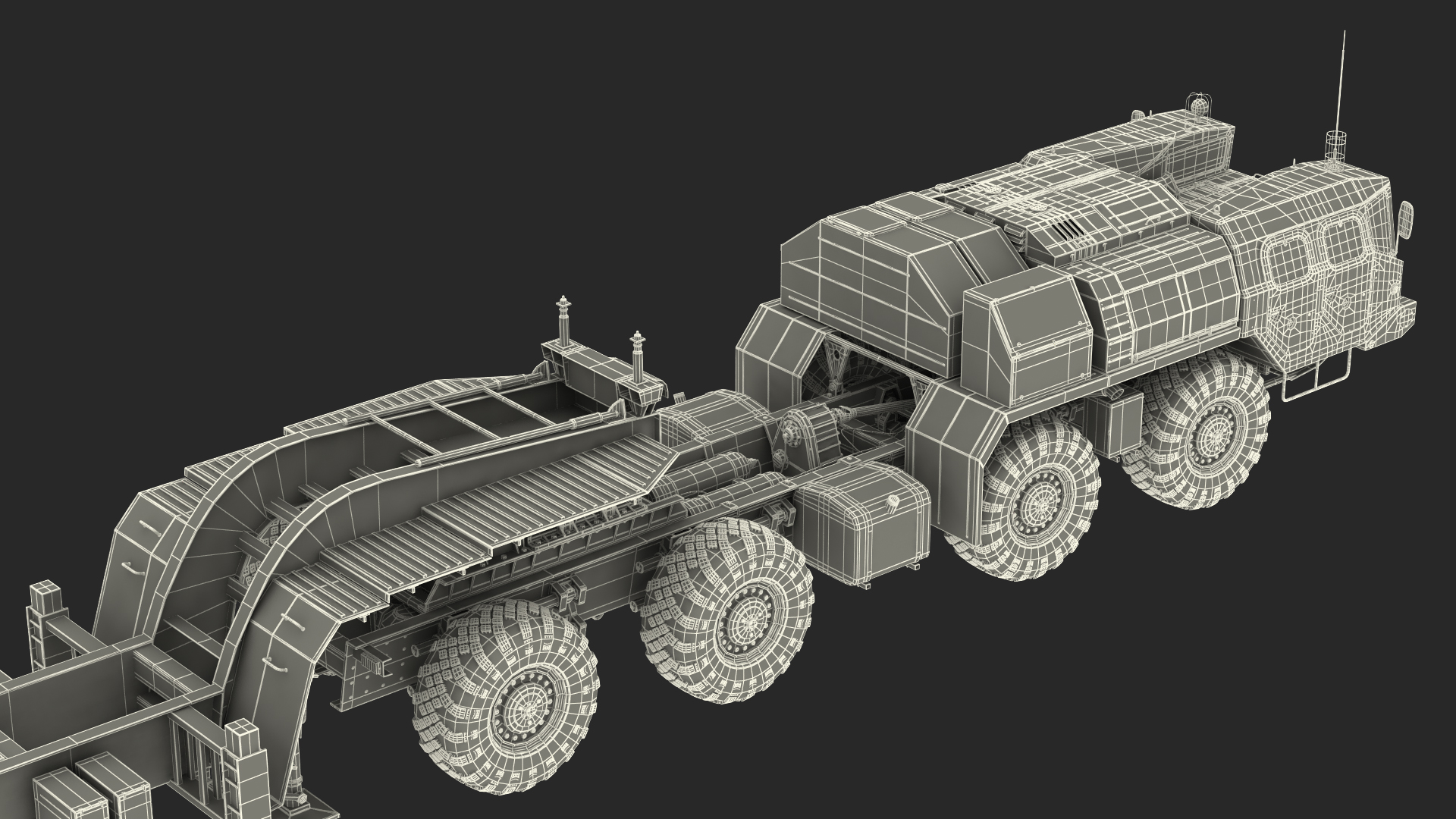 MAZ 7410 with Semi Trailer Green Rigged 3D model