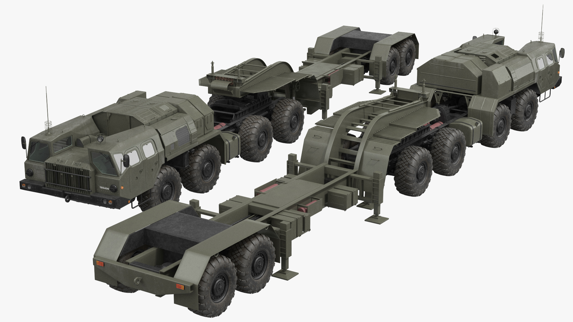 MAZ 7410 with Semi Trailer Green Rigged 3D model